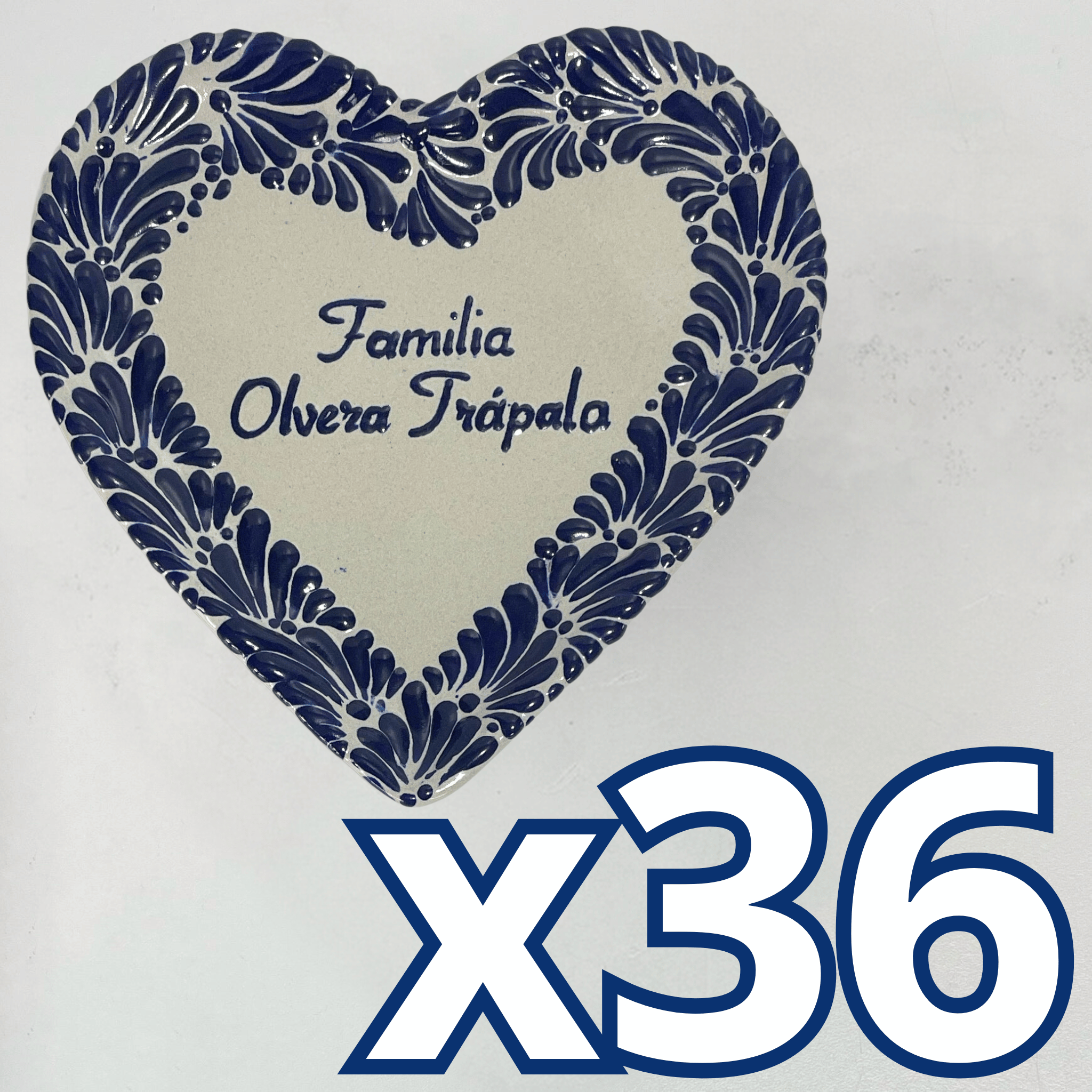 PLATO DE CORAZON 16 CM PERSONALIZADO FONDO BLANCO MIK CENEFA AZUL COBALTO