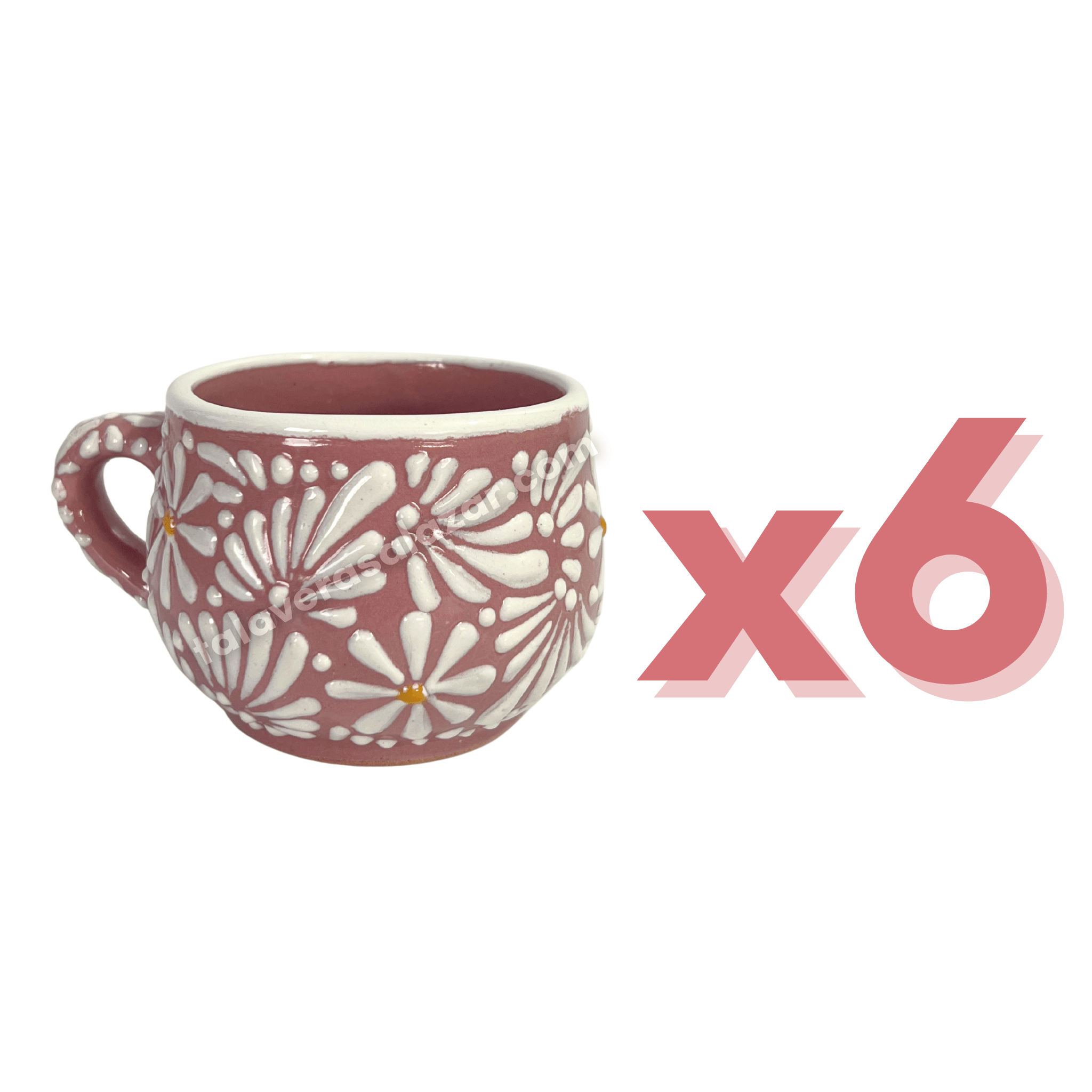 TAZA CHOCOLATERA MEDIANA FONDO ROSA MIK BLANCO MARGARITAS