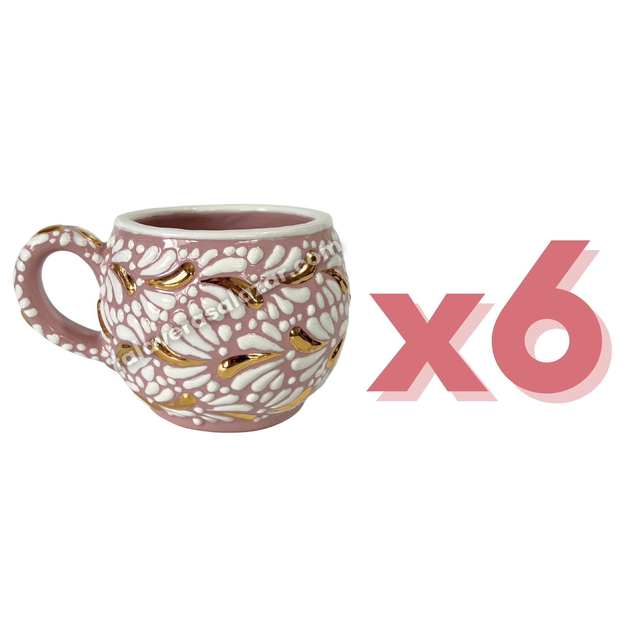 TAZA CHOCOLATERA GRANDE FONDO ROSA MIK BLANCO DESTELLO DE ORO