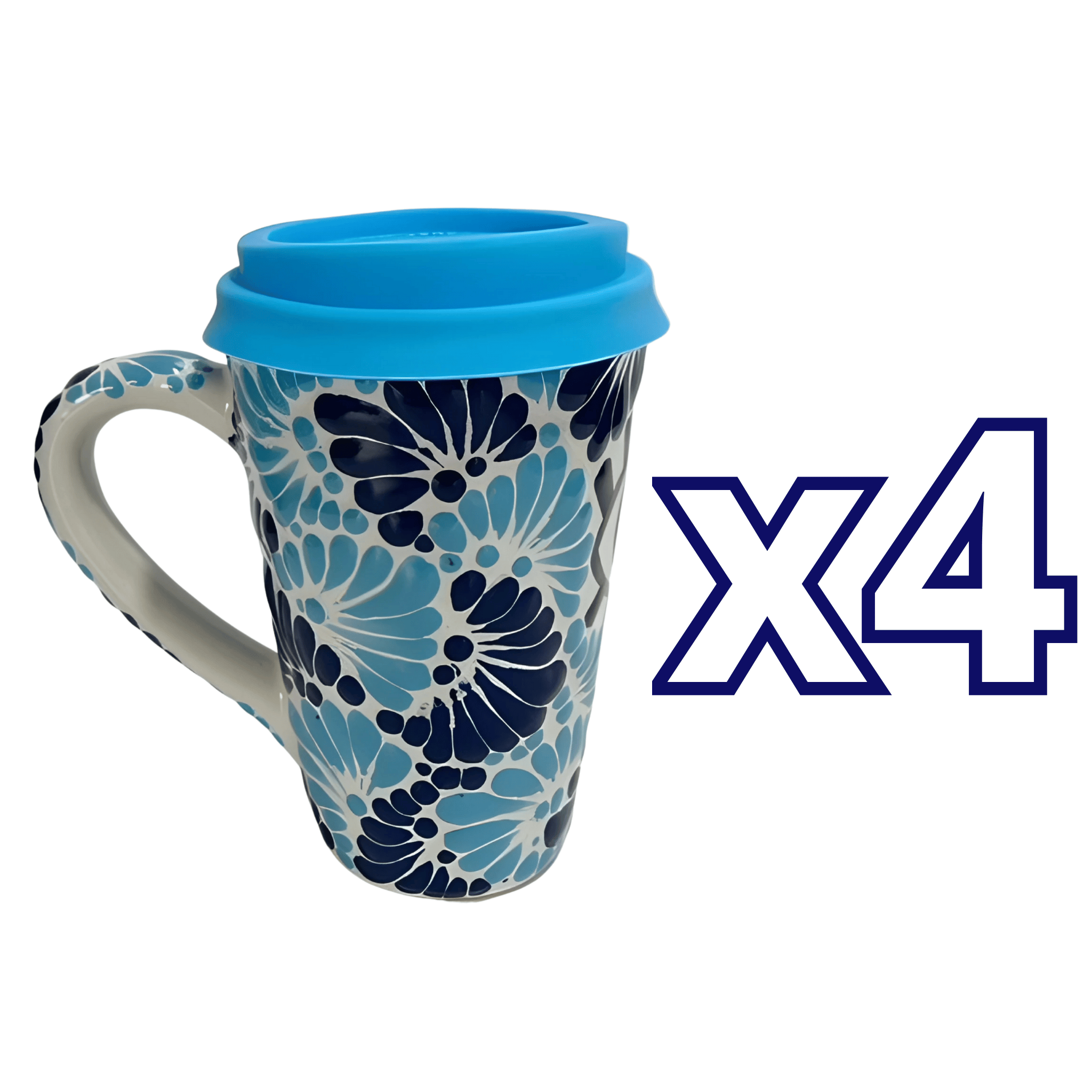 TERMO CON ASA 15 CM FONDO TRADICIONAL MIK COMBINACION AZUL COBALTO Y TURQUESA OJO TURCO