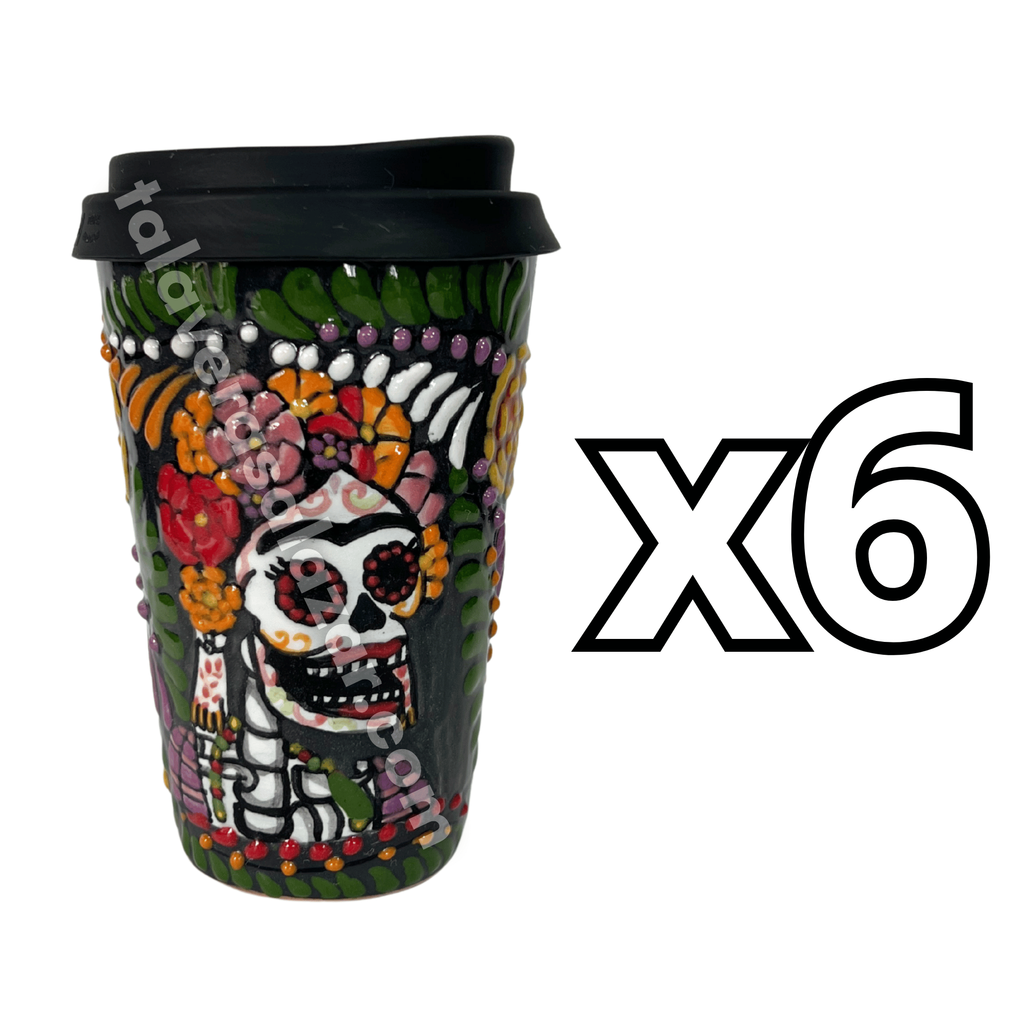 TERMO 15 CM SIN ASA FONDO NEGRO ROSALES DOÑITA MEXICANITA