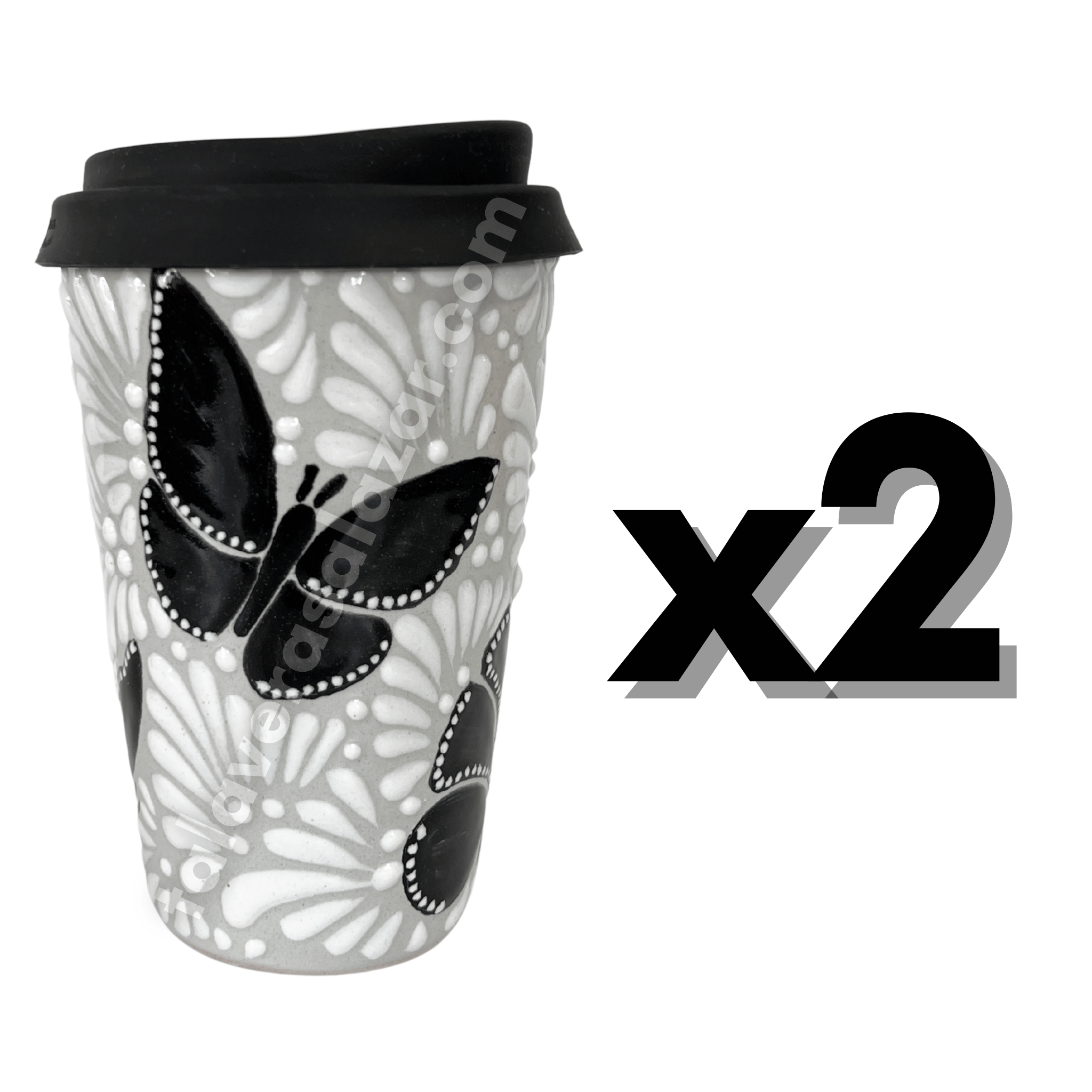 TERMO 15 CM SIN ASA FONDO TRADICIONAL MIK BLANCO ORILLA NEGRO MARIPOSAS NEGRAS