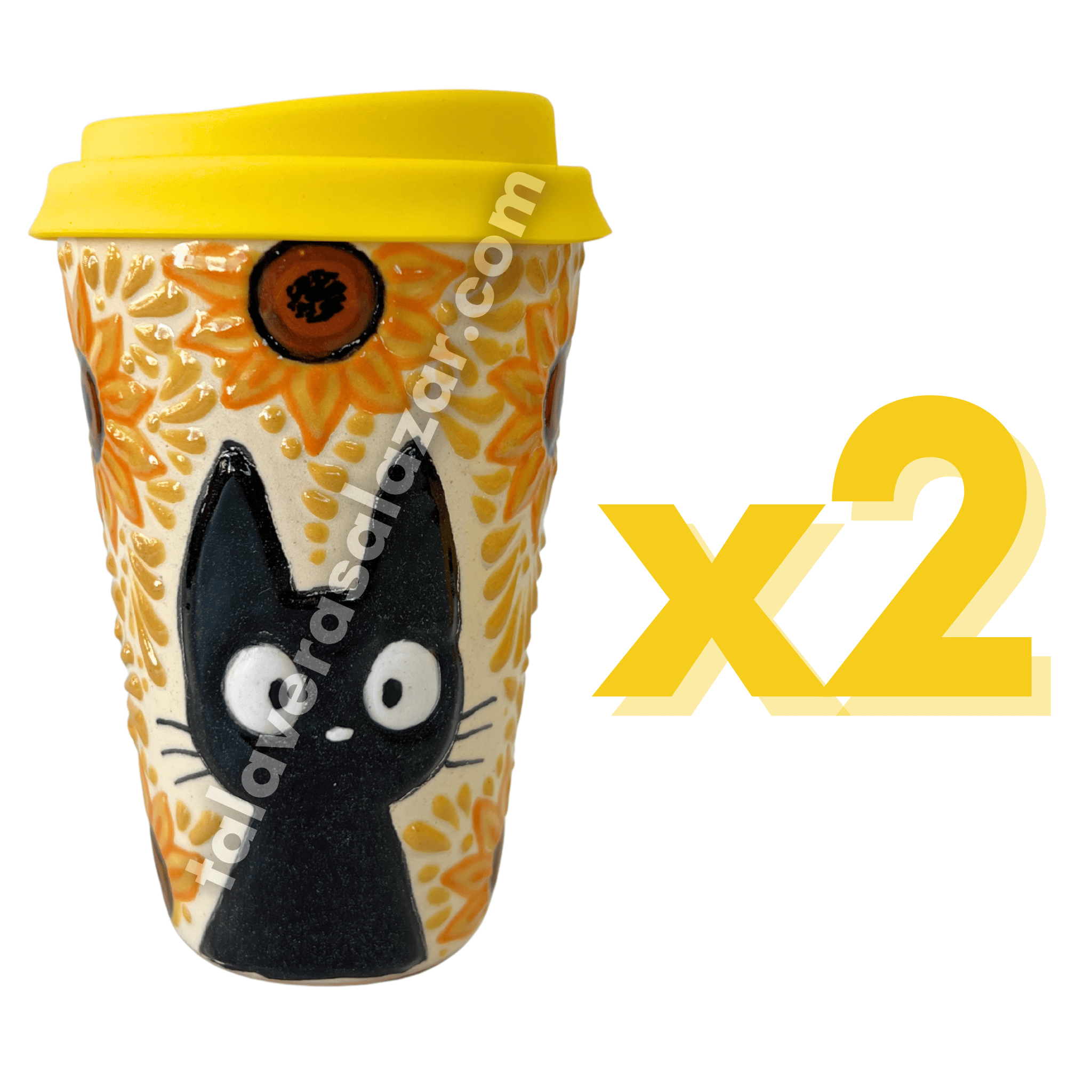 TERMO 15 CM SIN ASA FONDO TRADICIONAL MIK AMARILLO HUEVO GATO NEGRO CON GIRASOLES