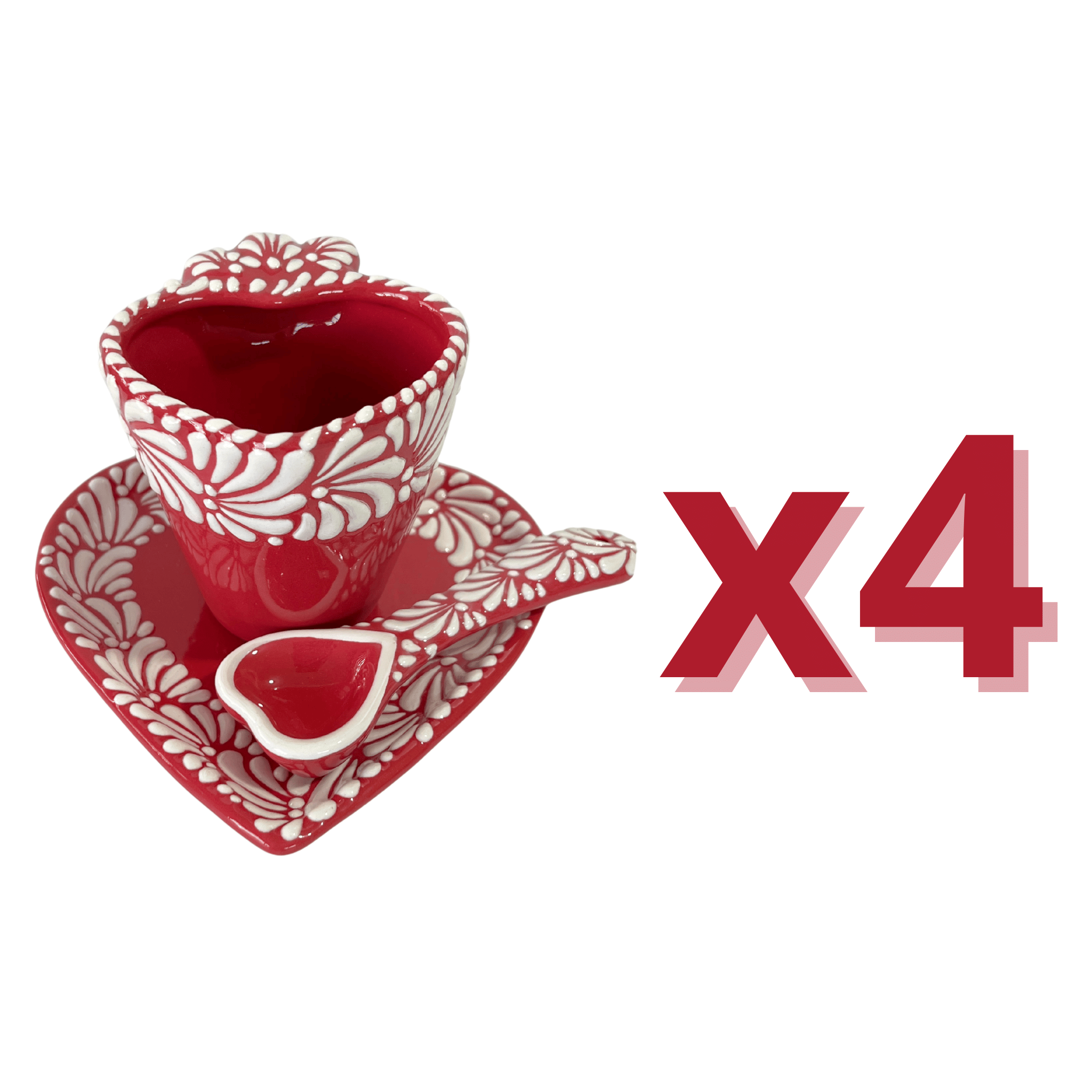 SET 3 PIEZAS FORMA CORAZON CON CUCHARA CORAZON FONDO ROJO MIK CENEFA BLANCO
