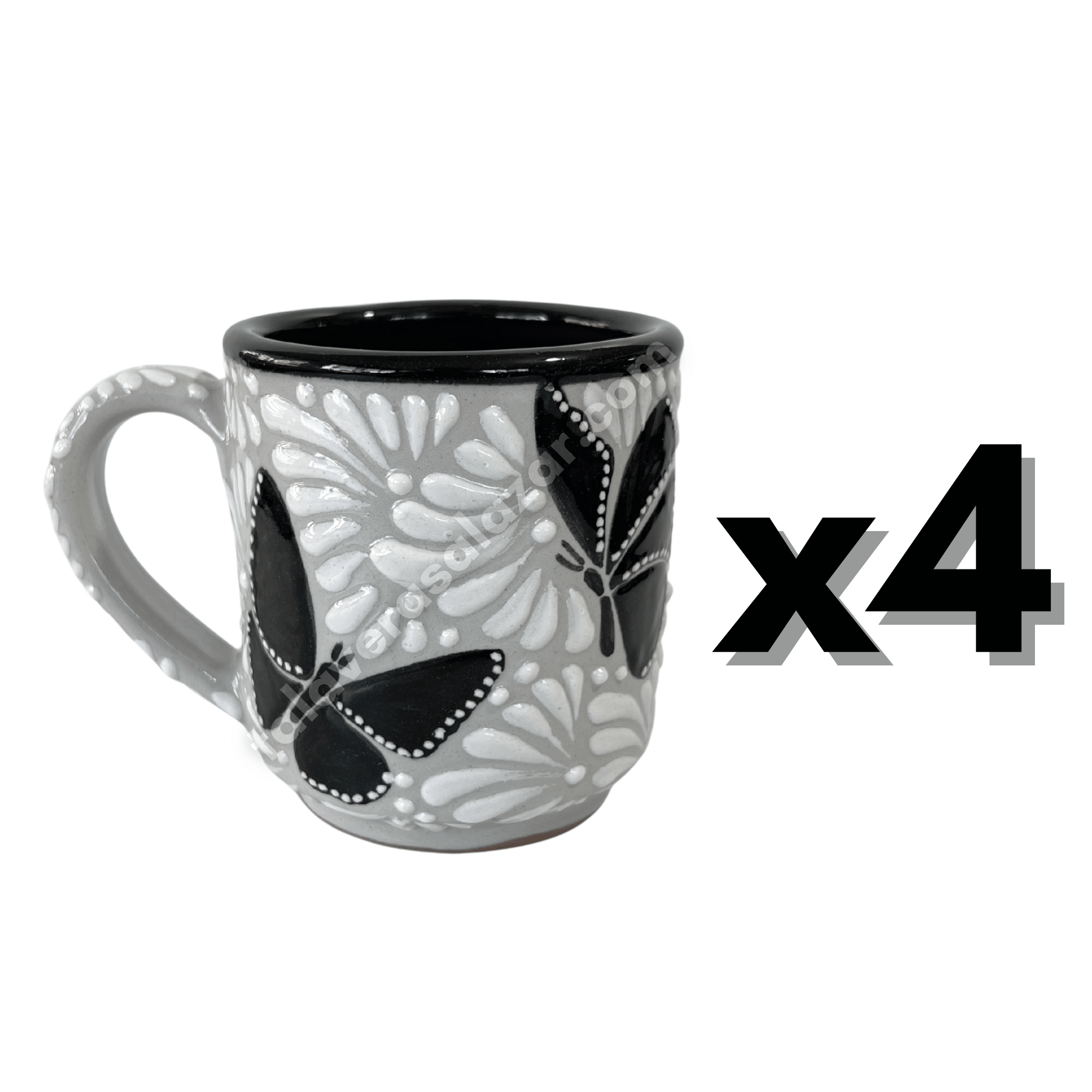 TAZA RECTA ESTANDAR FONDO TRADICIONAL MIK BLANCO ORILLA NEGRO MARIPOSAS NEGRAS