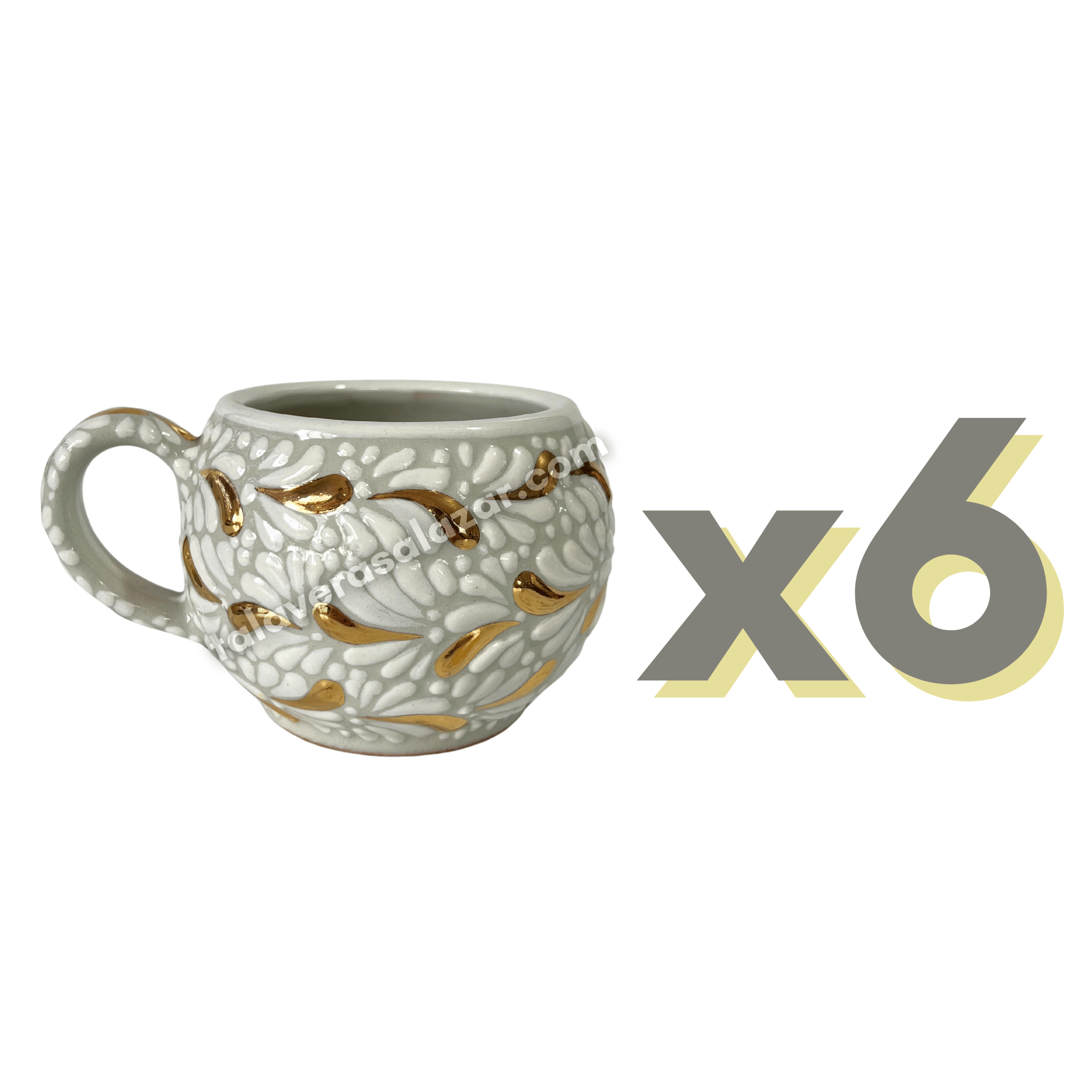 TAZA CHOCOLATERA GRANDE FONDO TRADICIONAL MIK BLANCO DESTELLO DE ORO