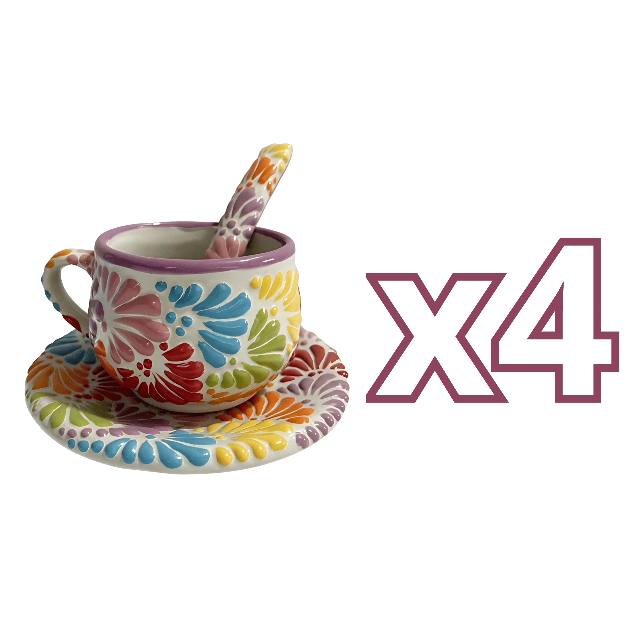 SET 3 PIEZAS TAZA CHOCOLATERA MEDIANA FONDO TRADICIONAL MIK MULTICOLOR
