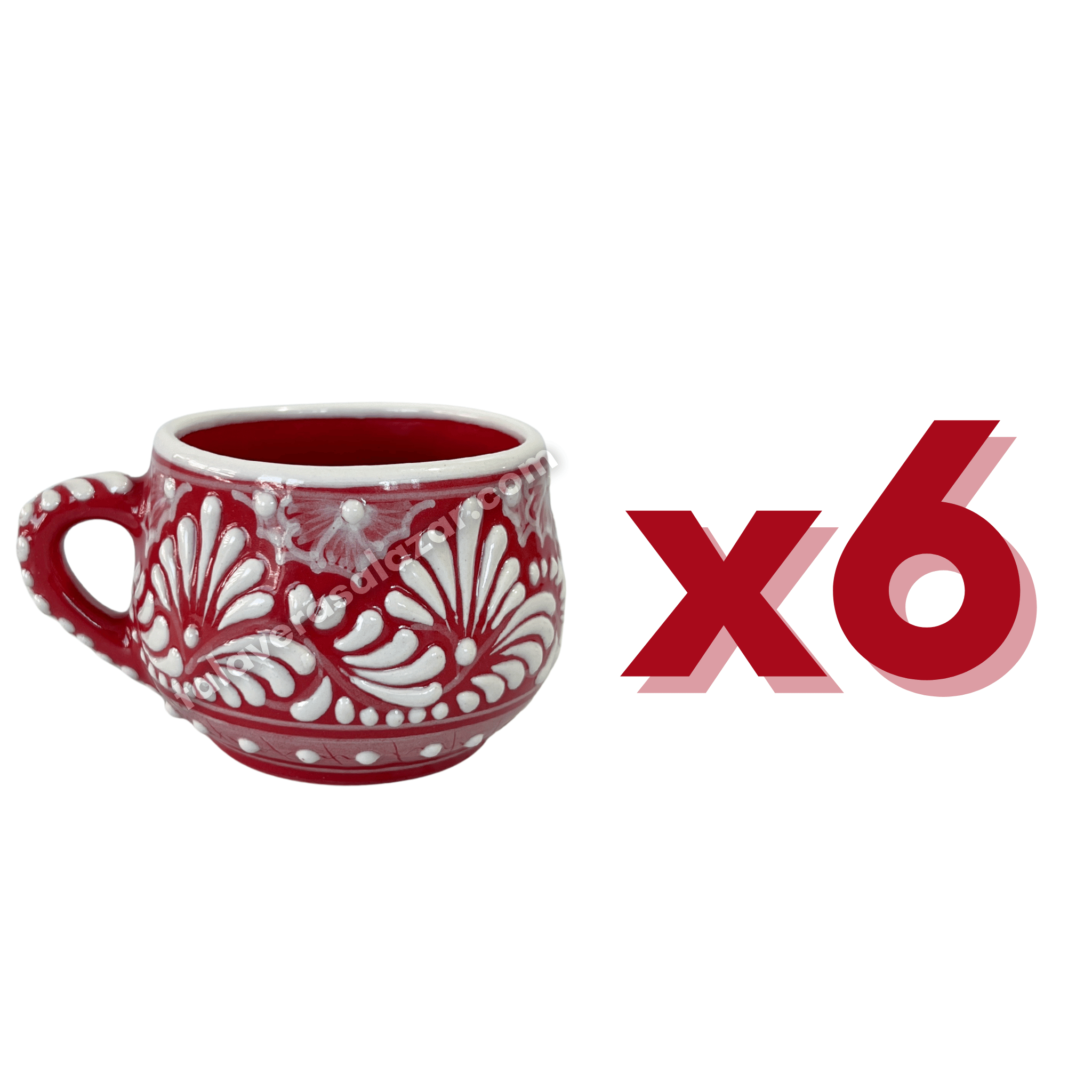 TAZA CHOCOLATERA MEDIANA FONDO ROJO CENEFA BLANCO