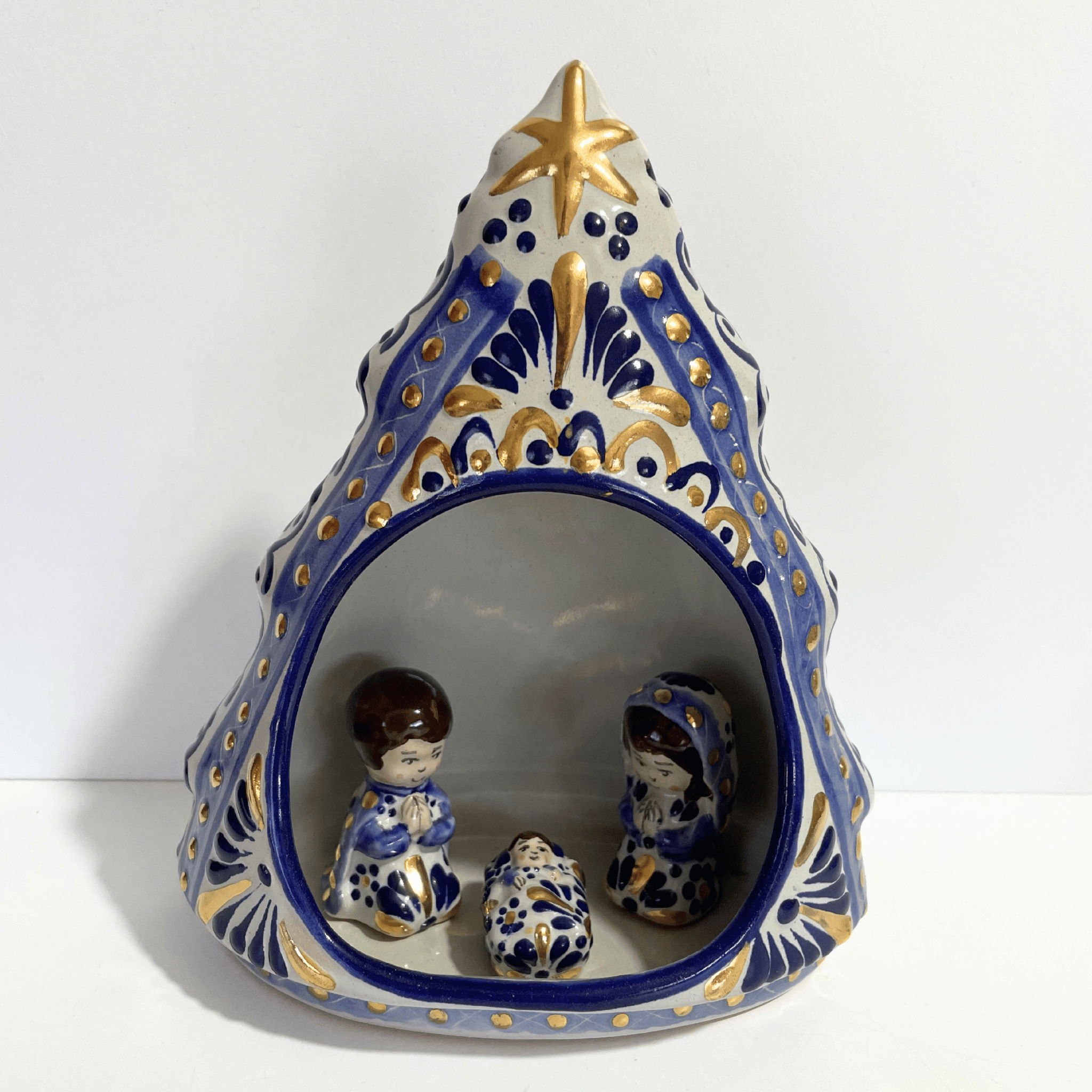 NACIMIENTO ARBOLITO FONDO TRADICIONAL CENEFA AZUL COBALTO DESTELLOS DE ORO