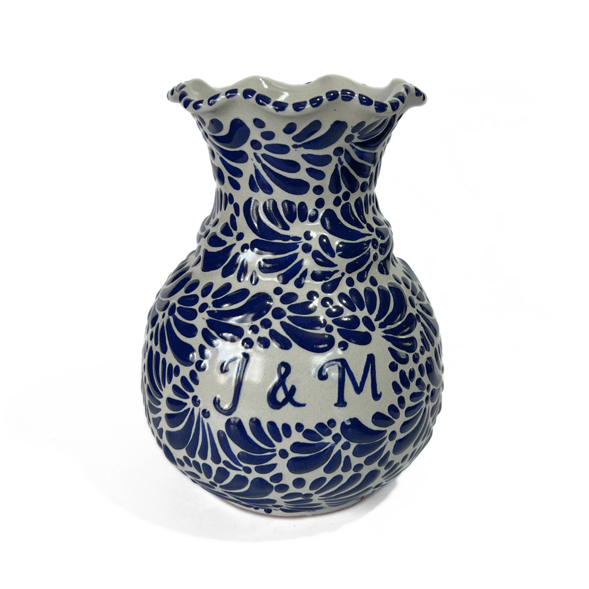 FLORERO ONDAS 20 CM PERSONALIZADO FONDO TRADICIONAL MIK AZUL COBALTO INICIALES