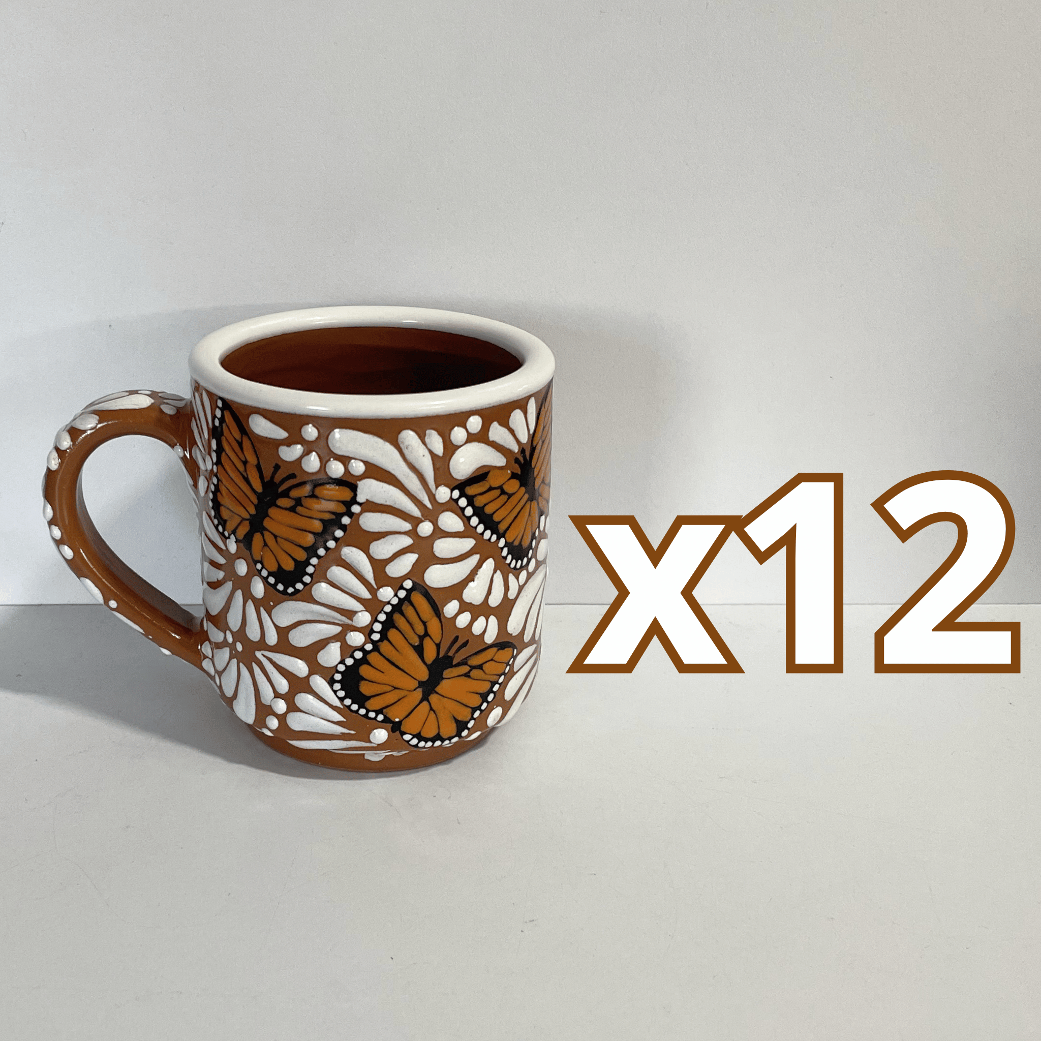 TAZA RECTA ESTANDAR FONDO CAFE MIK BLANCO MARIPOSAS