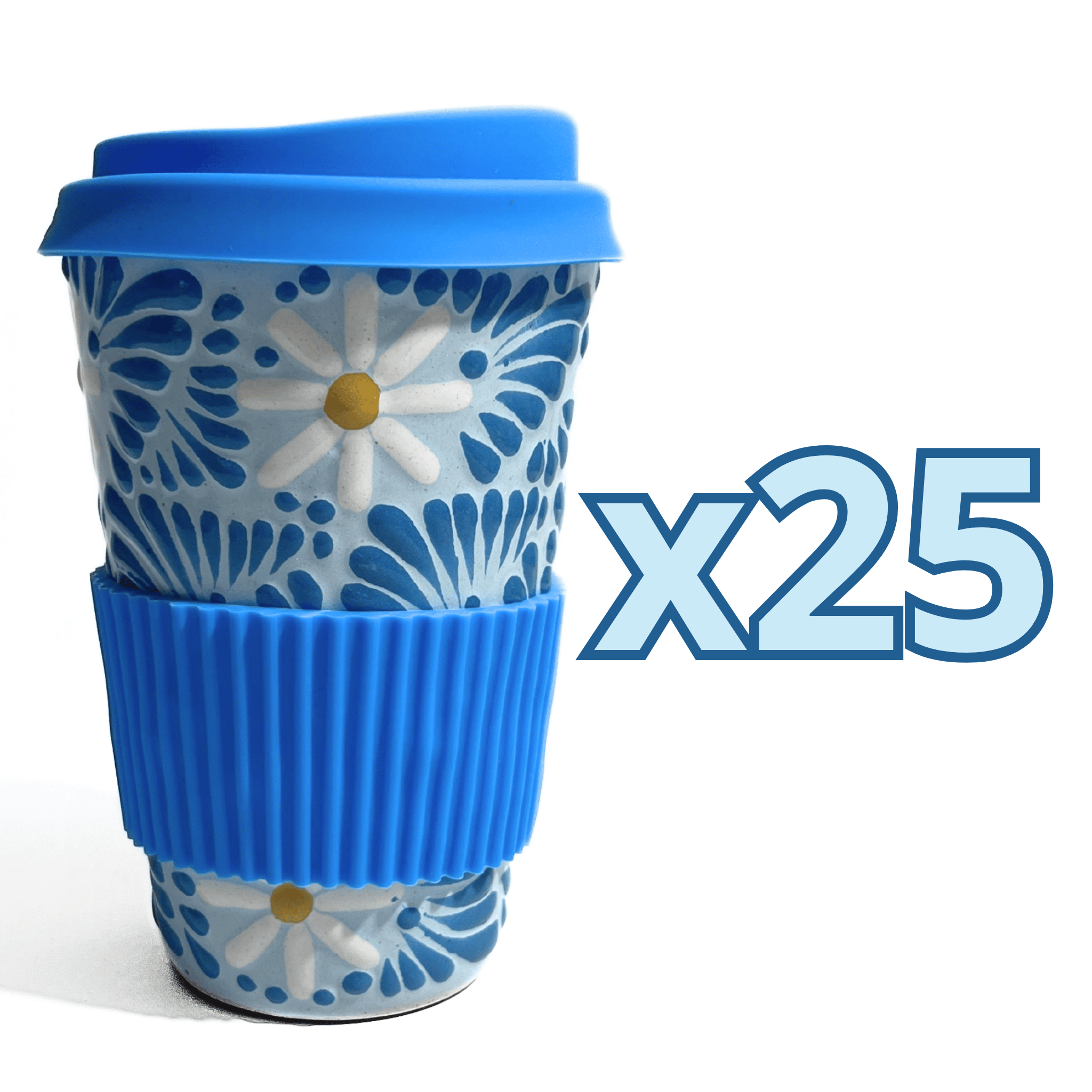 TERMO 15 CM SIN ASA FONDO BABY BLUE MIK AZUL TURQUESA MARGARITAS