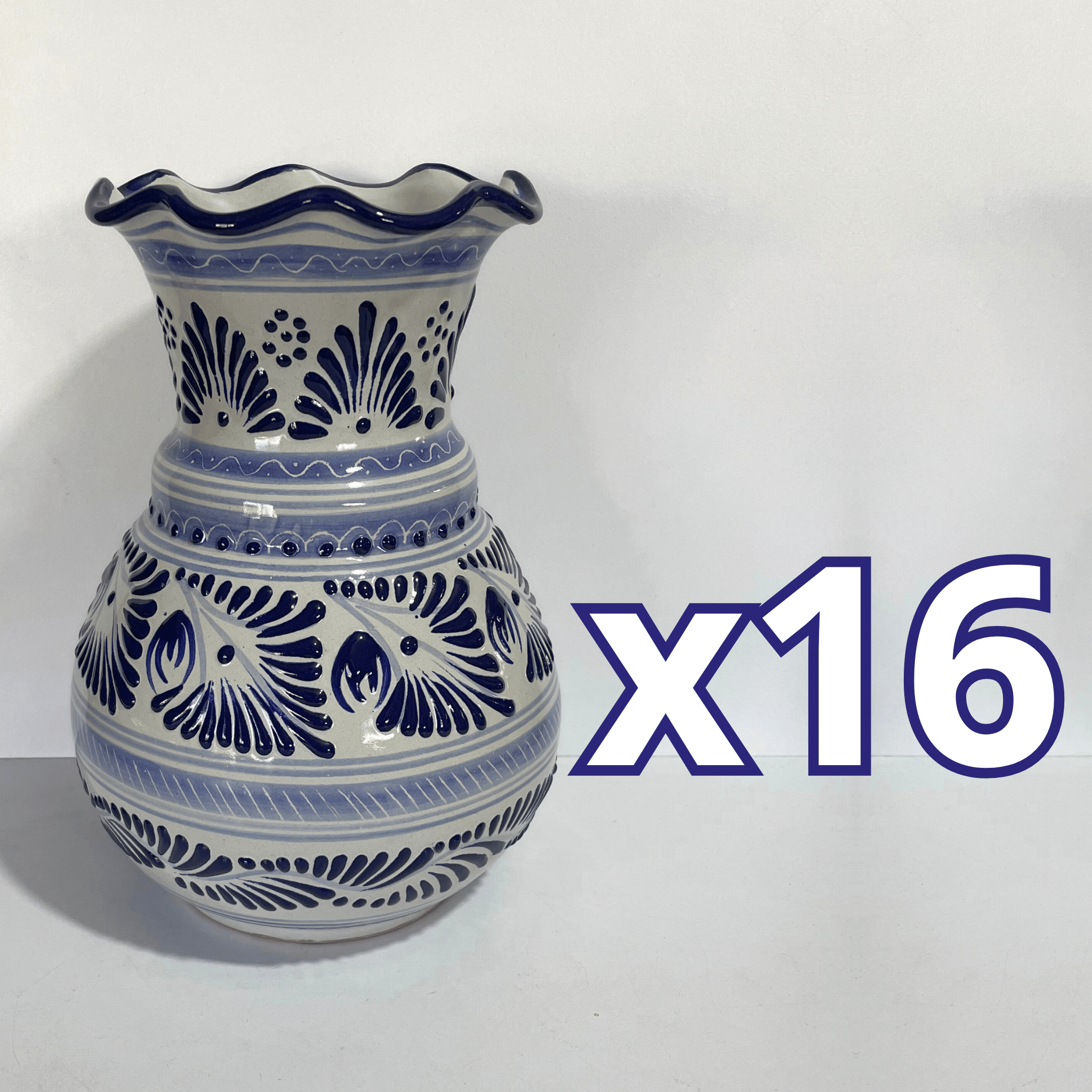 FLORERO ONDAS 25 CM FONDO TRADICIONAL CENEFA AZUL COBALTO