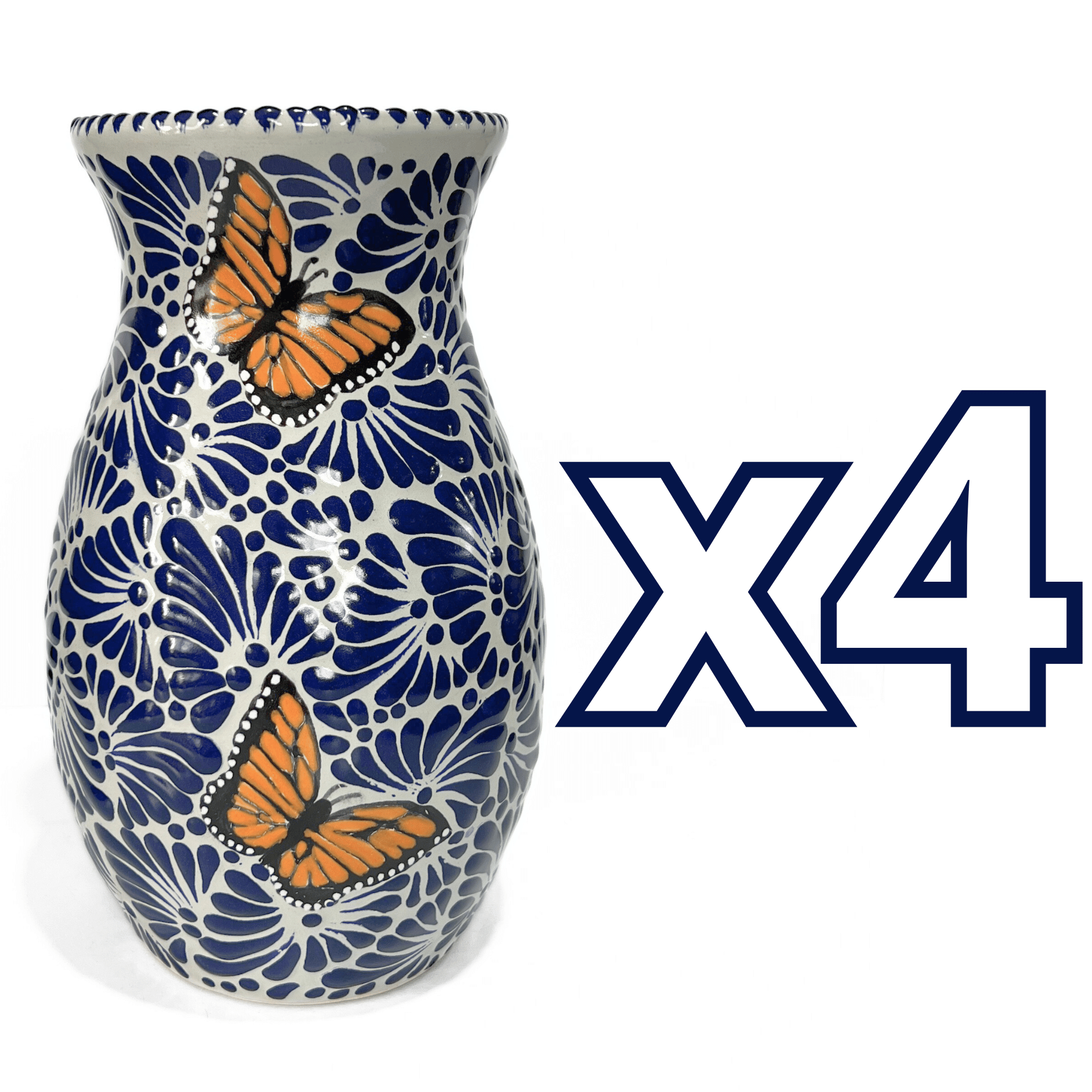 FLORERO BOLICHE 25 CM FONDO TRADICIONAL MIK AZUL COBALTO MARIPOSAS