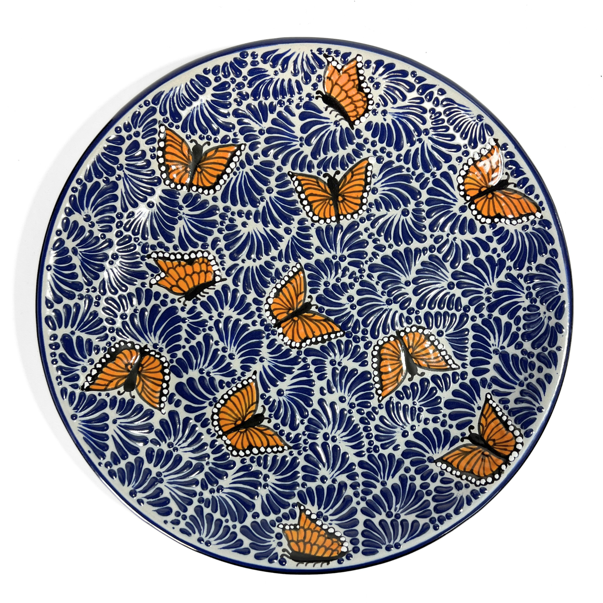 PLATON REDONDO 40 CM FONDO TRADICIONAL MIK AZUL COBALTO MARIPOSAS