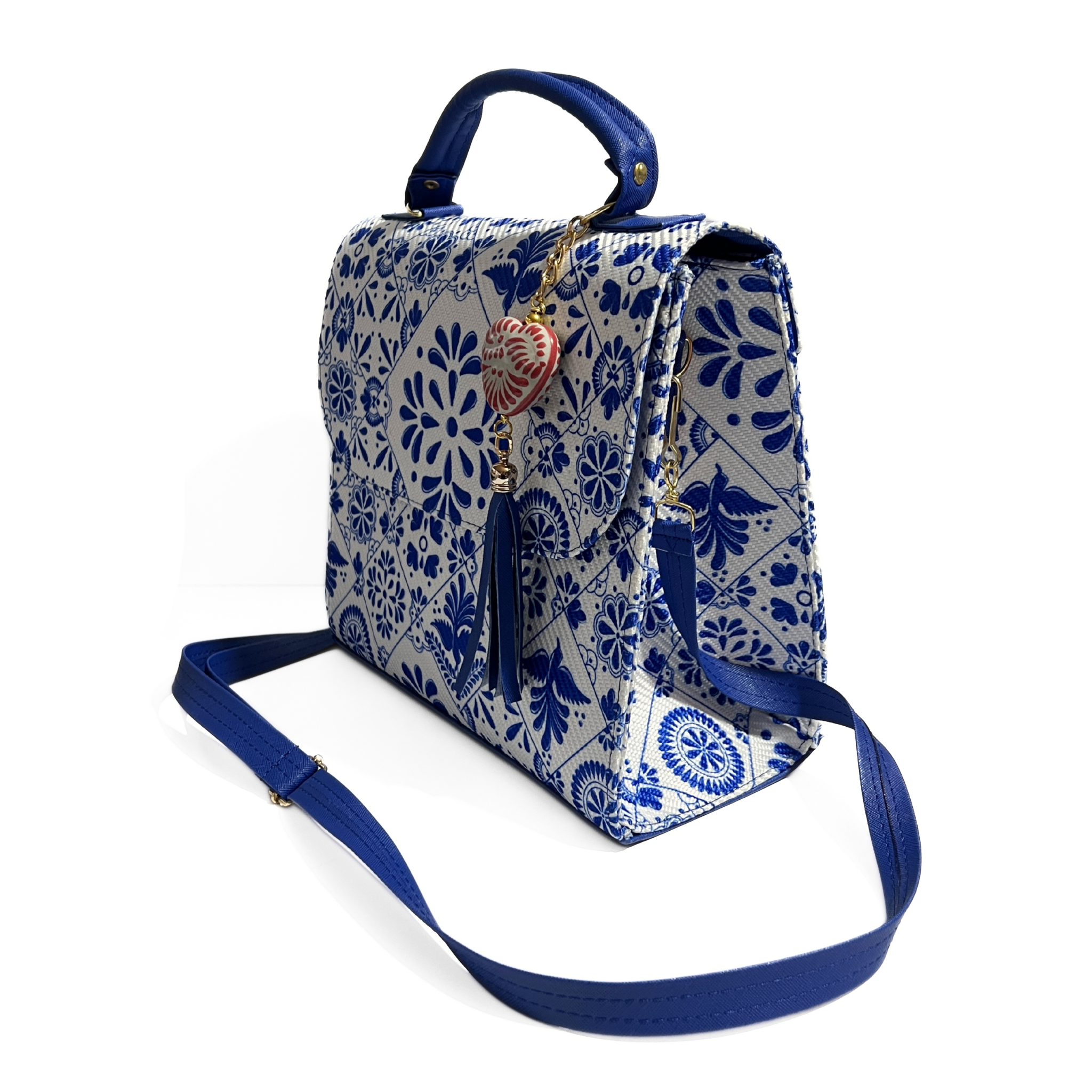 BOLSA COLOR AZUL COBALTO ESTILO TALAVERA CON LLAVERO ROJO