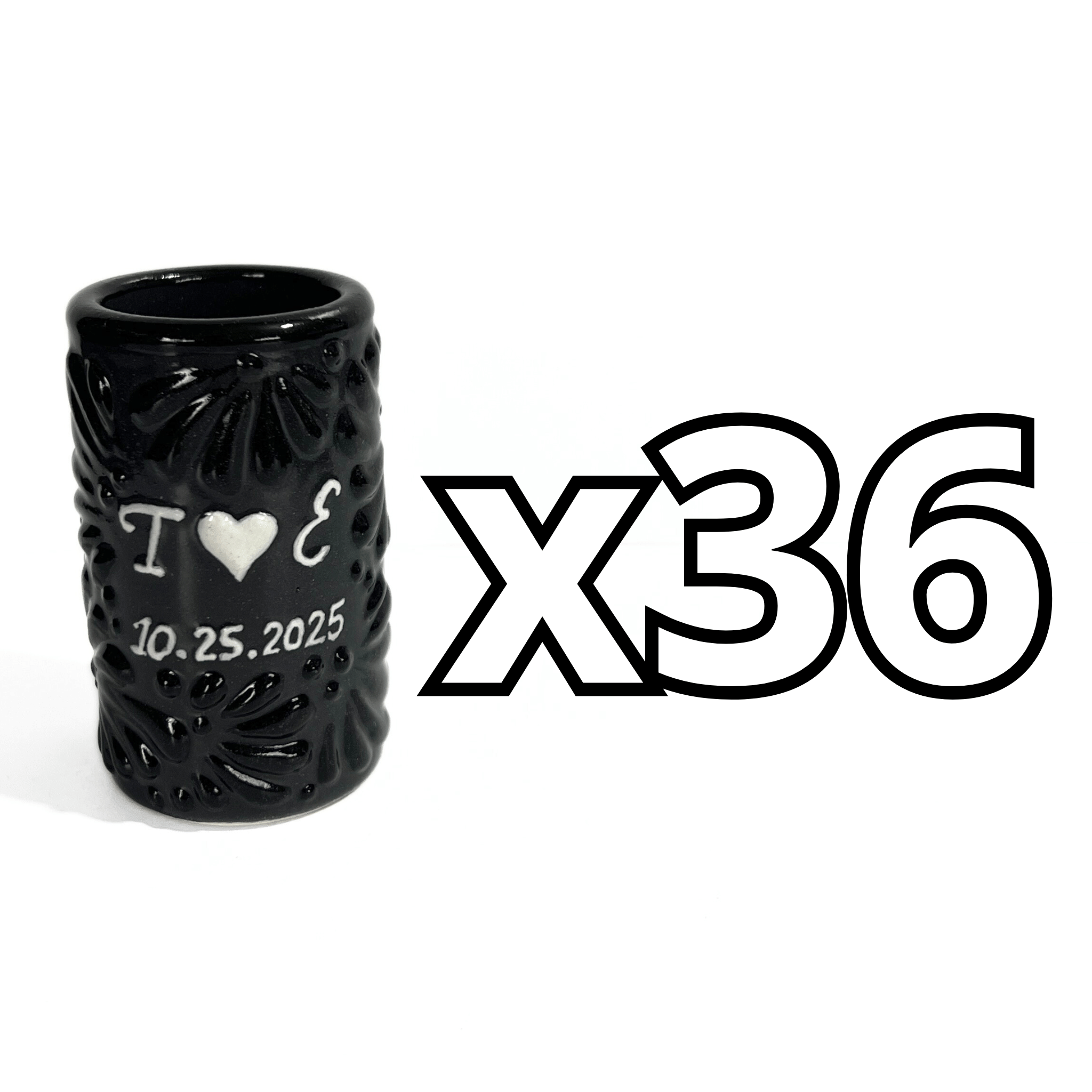 TEQUILERO PERSONALIZADO MIK SUPER BLACK INICIALES Y FECHA CON CORAZON