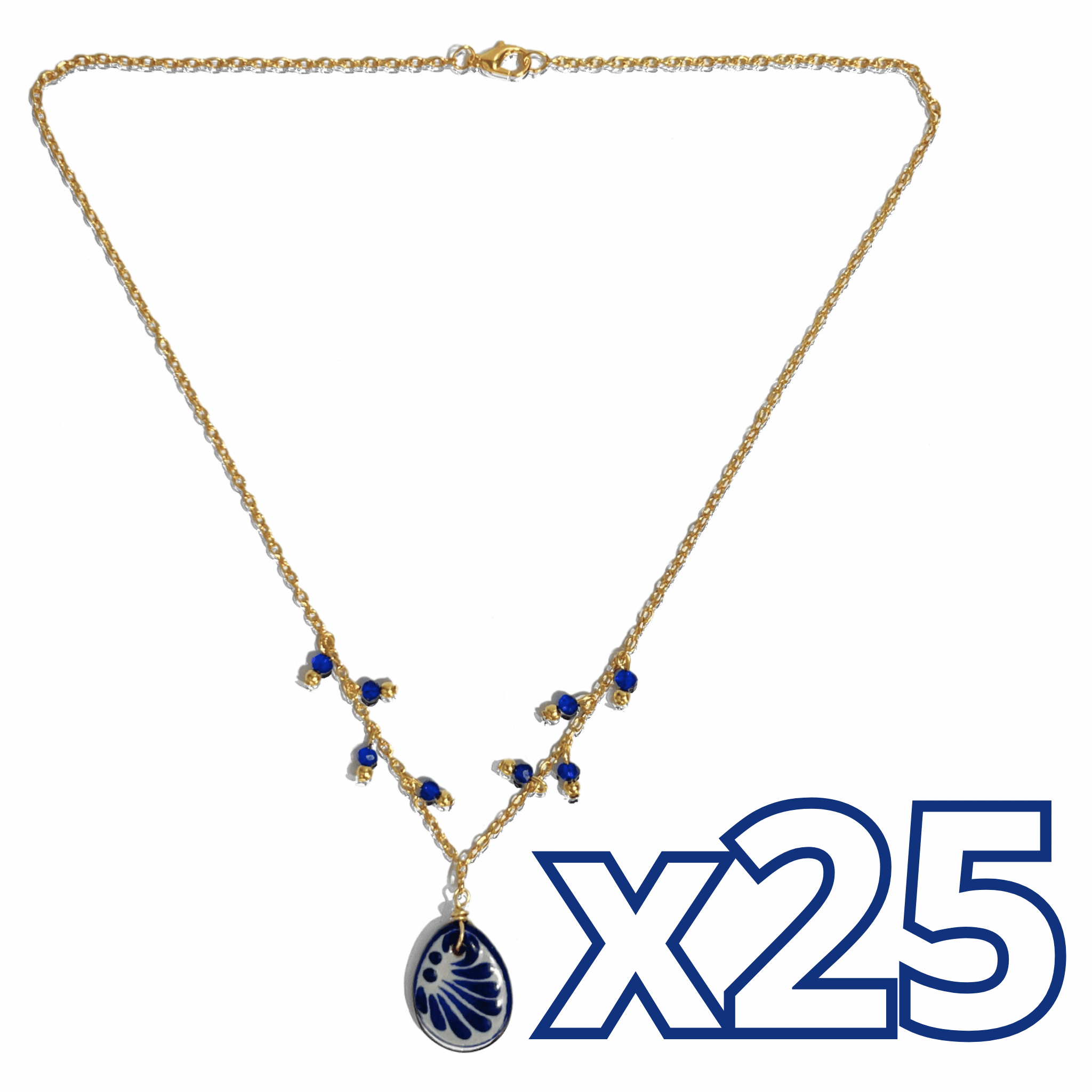 COLLAR GOTA PLANO FONDO TRADICIONAL DECORADO AZUL COBALTO CADENA DORADA