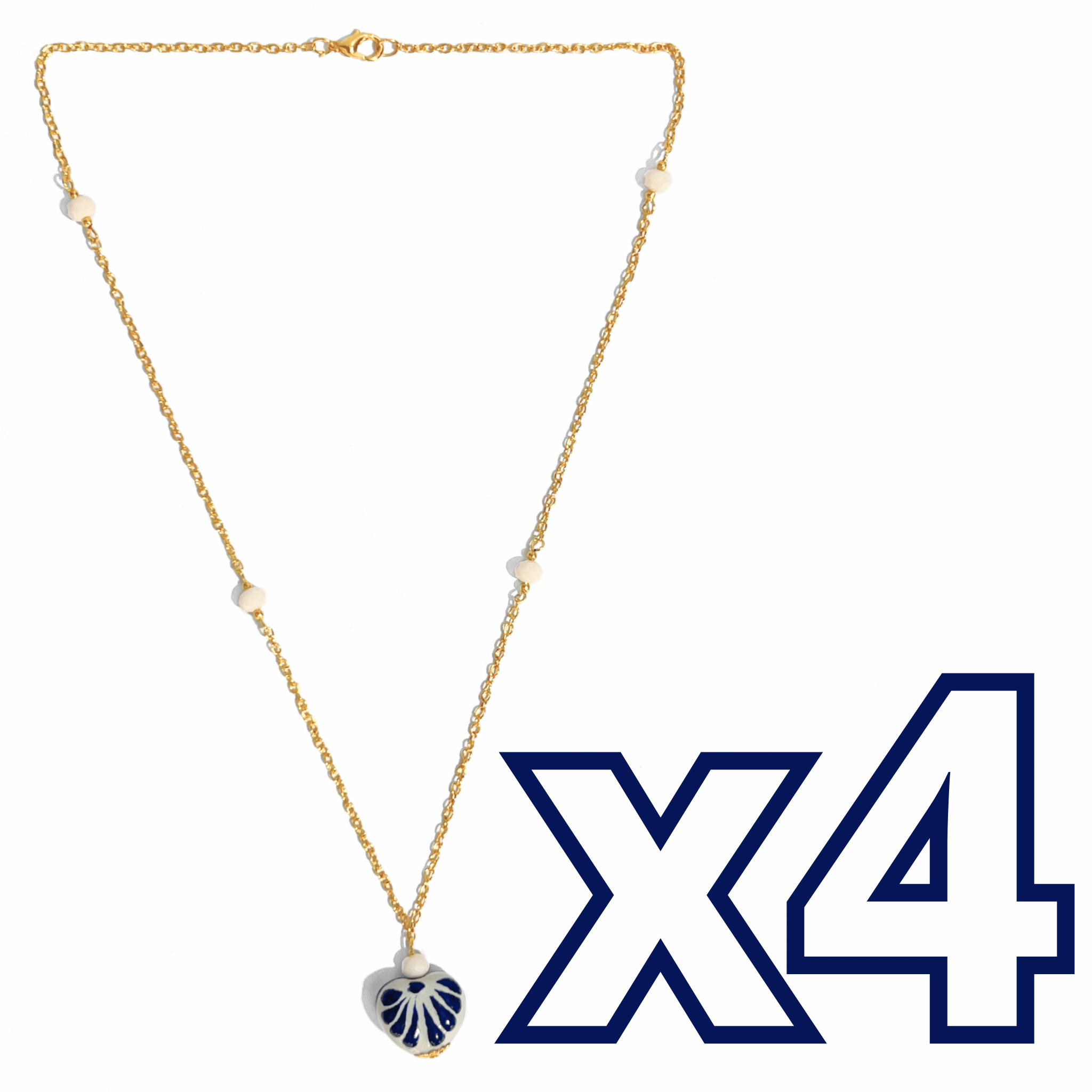 COLLAR CORAZON TRIDIMENSIONAL FONDO TRADICIONAL DECORADO AZUL COBALTO CADENA DORADA