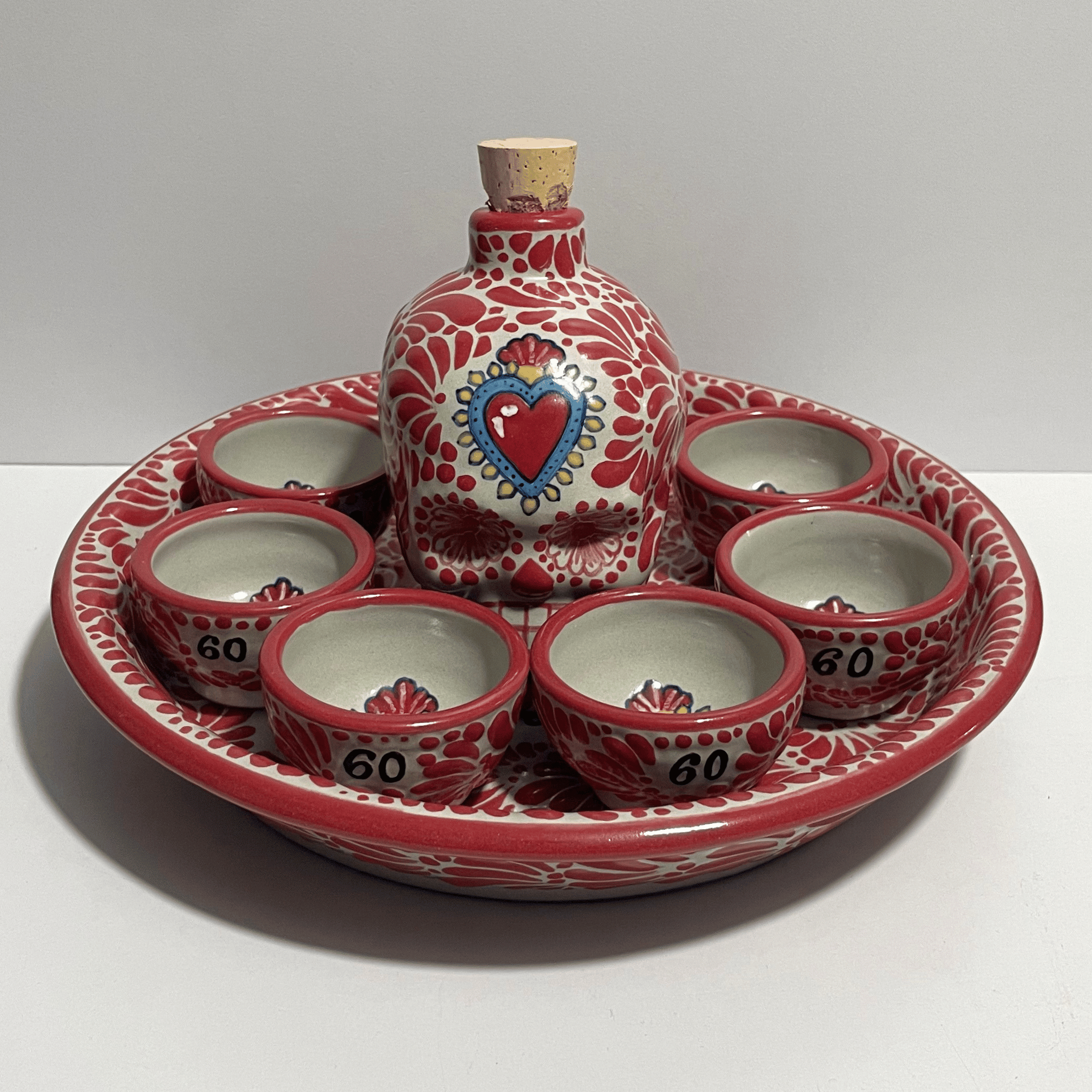 SET PERSONALIZADO LICORERA FORMA DE CALAVERA FONDO TRADICIONAL MIK ROJO SAGRADO CORAZON
