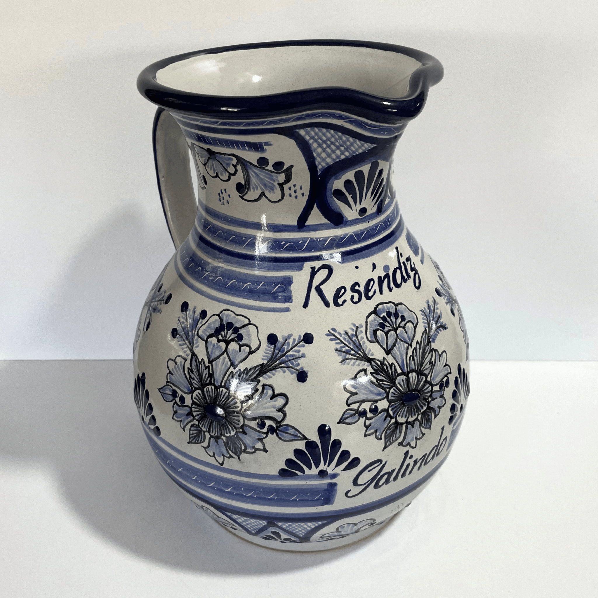 JARRA PERSONALIZADA FONDO TRADICIONAL DECORADO FLORES AZUL COBALTO APELLIDOS