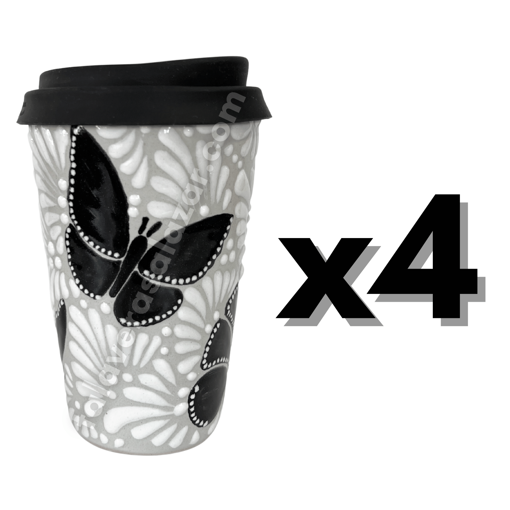 TERMO 15 CM SIN ASA FONDO TRADICIONAL MIK BLANCO ORILLA NEGRO MARIPOSAS NEGRAS