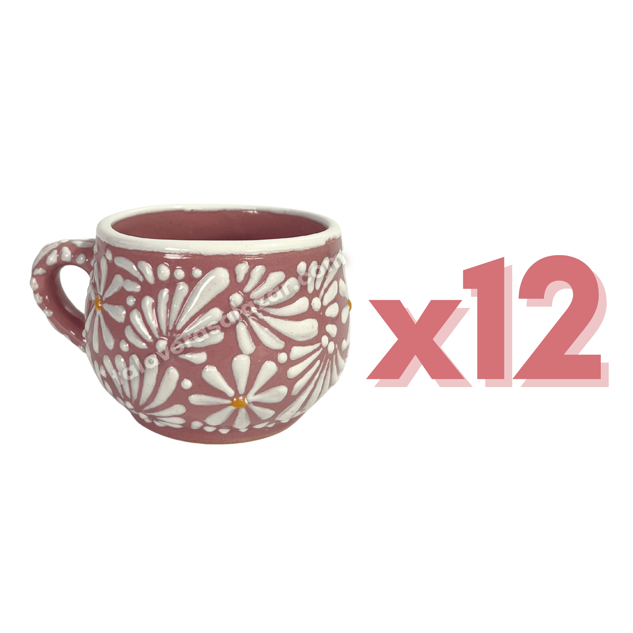 TAZA CHOCOLATERA MEDIANA FONDO ROSA MIK BLANCO MARGARITAS