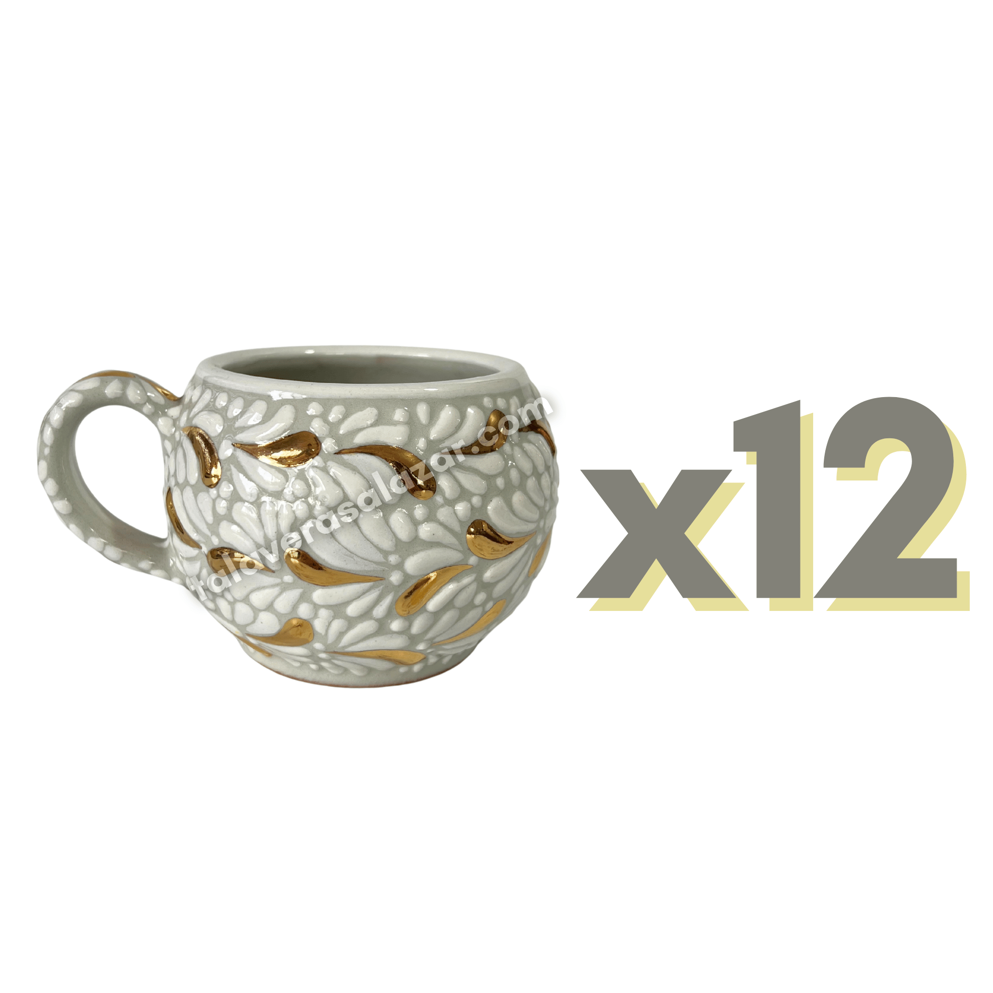 TAZA CHOCOLATERA GRANDE FONDO TRADICIONAL MIK BLANCO DESTELLO DE ORO