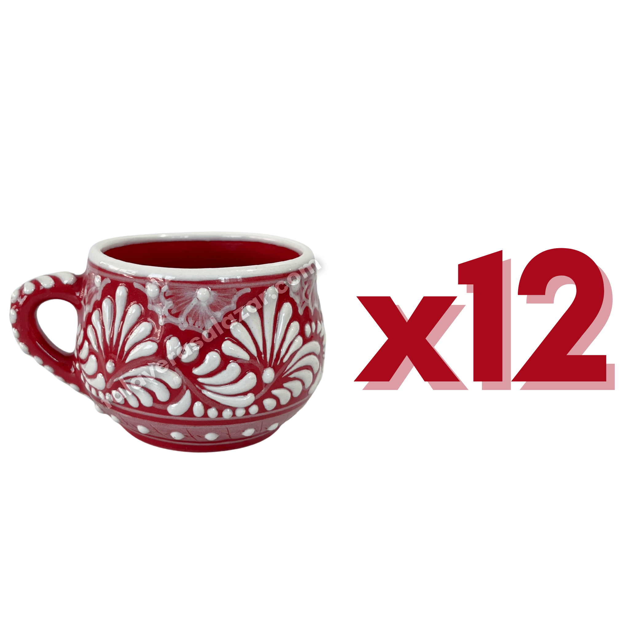 TAZA CHOCOLATERA MEDIANA FONDO ROJO CENEFA BLANCO