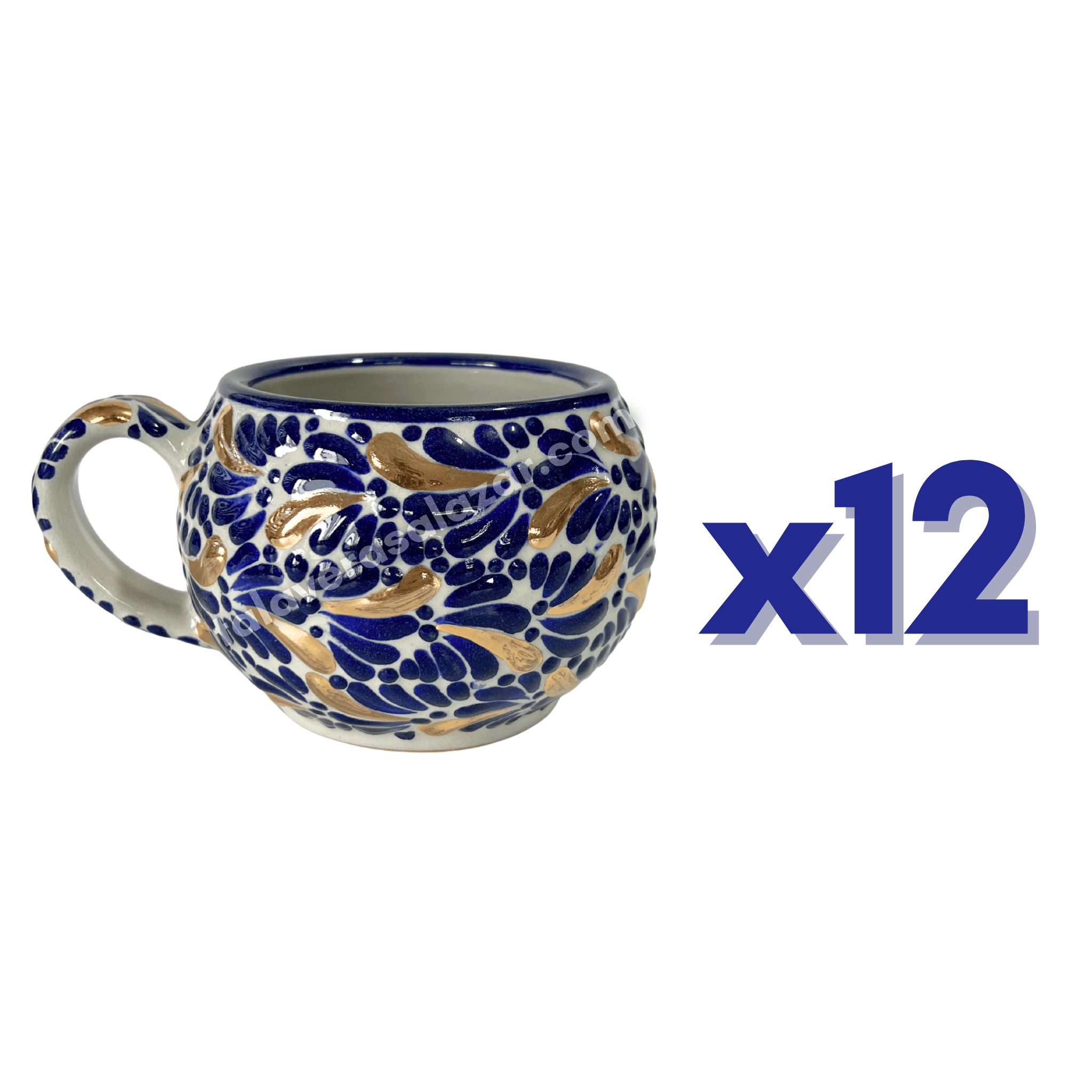 TAZA CHOCOLATERA GRANDE FONDO TRADICIONAL MIK AZUL COBALTO DESTELLO DE ORO