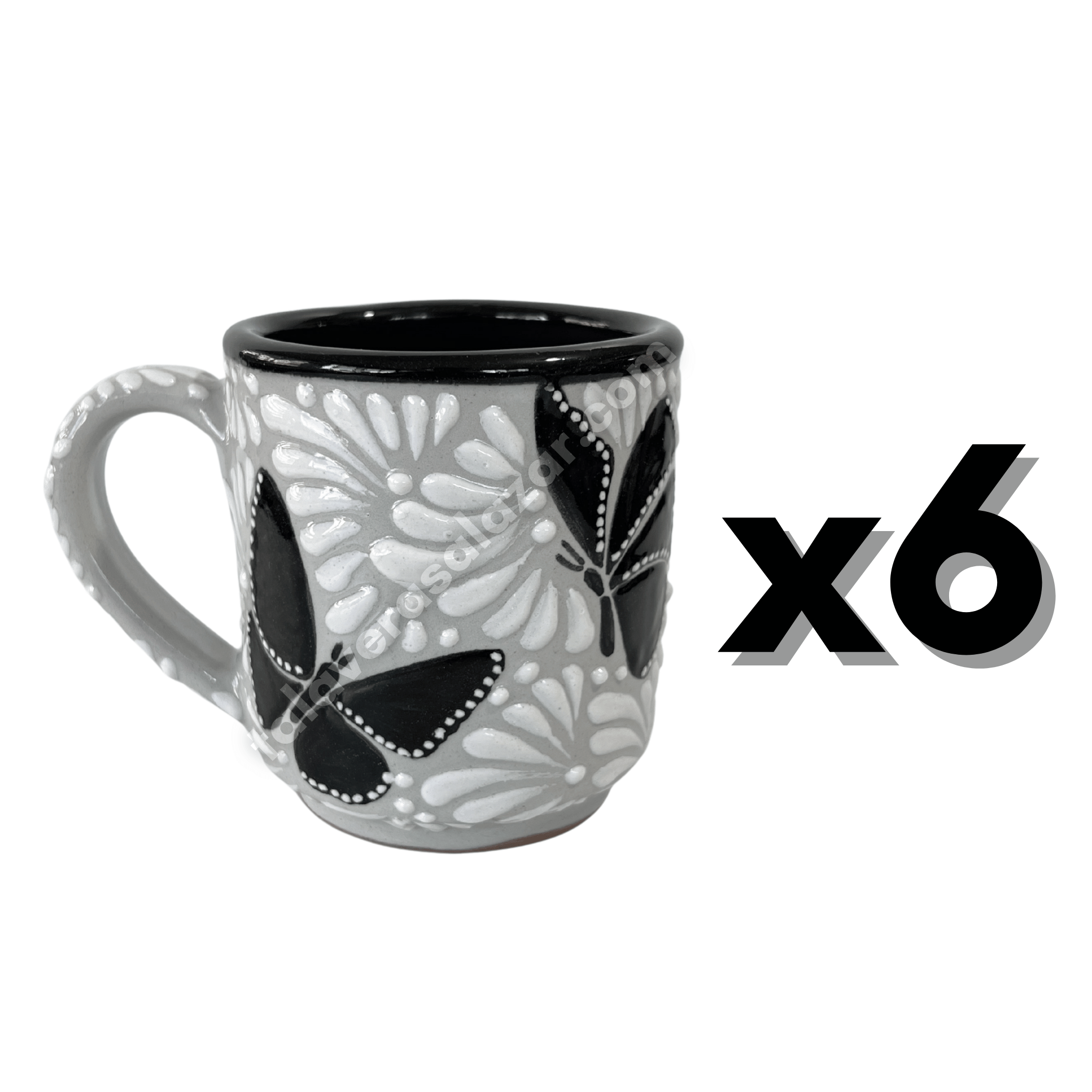 TAZA RECTA ESTANDAR FONDO TRADICIONAL MIK BLANCO ORILLA NEGRO MARIPOSAS NEGRAS