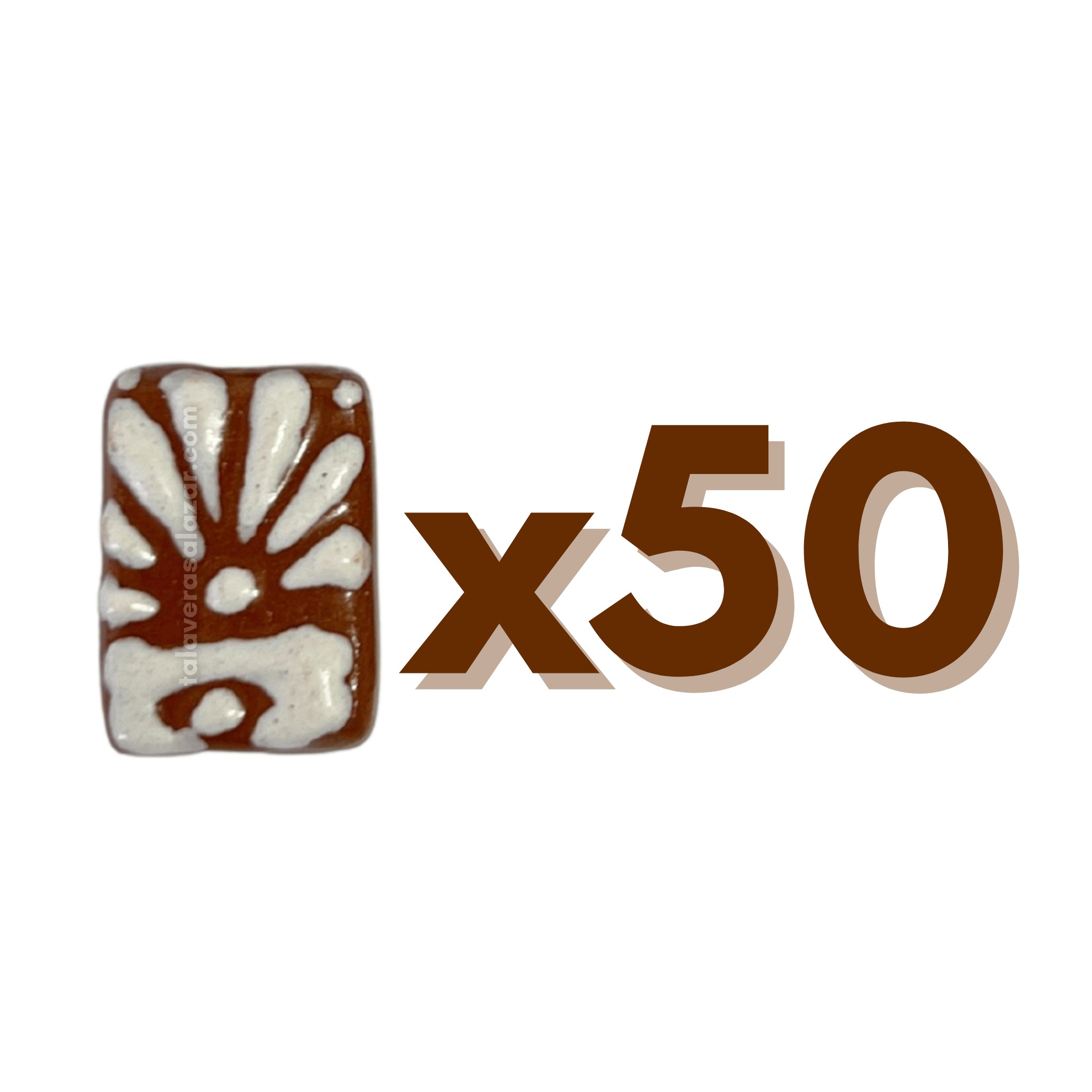 RECTANGULO PLANO 2 CM X 1.5 CM FONDO CAFE DECORADO BLANCO