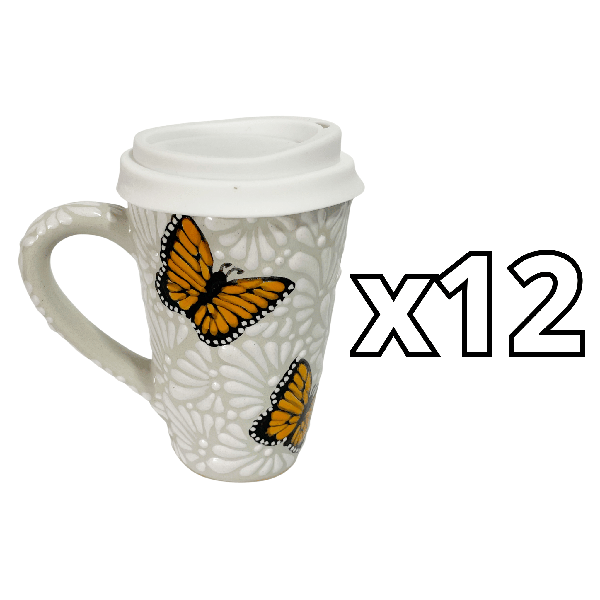 TERMO CON ASA 15 CM FONDO TRADICIONAL MIK BLANCO MARIPOSAS