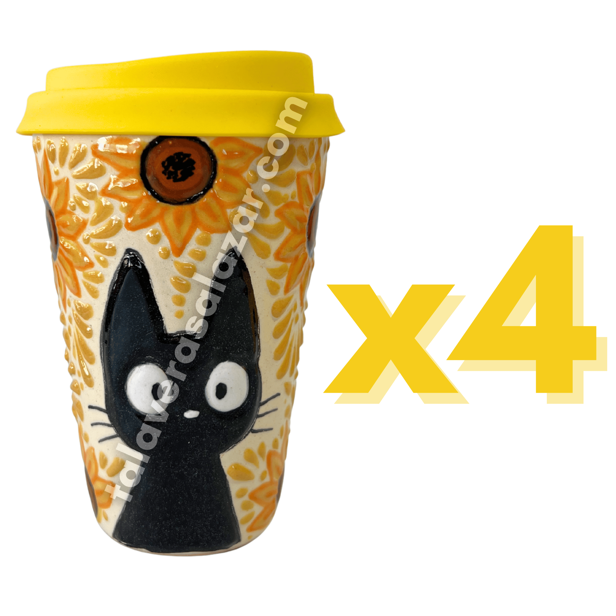 TERMO 15 CM SIN ASA FONDO TRADICIONAL MIK AMARILLO HUEVO GATO NEGRO CON GIRASOLES