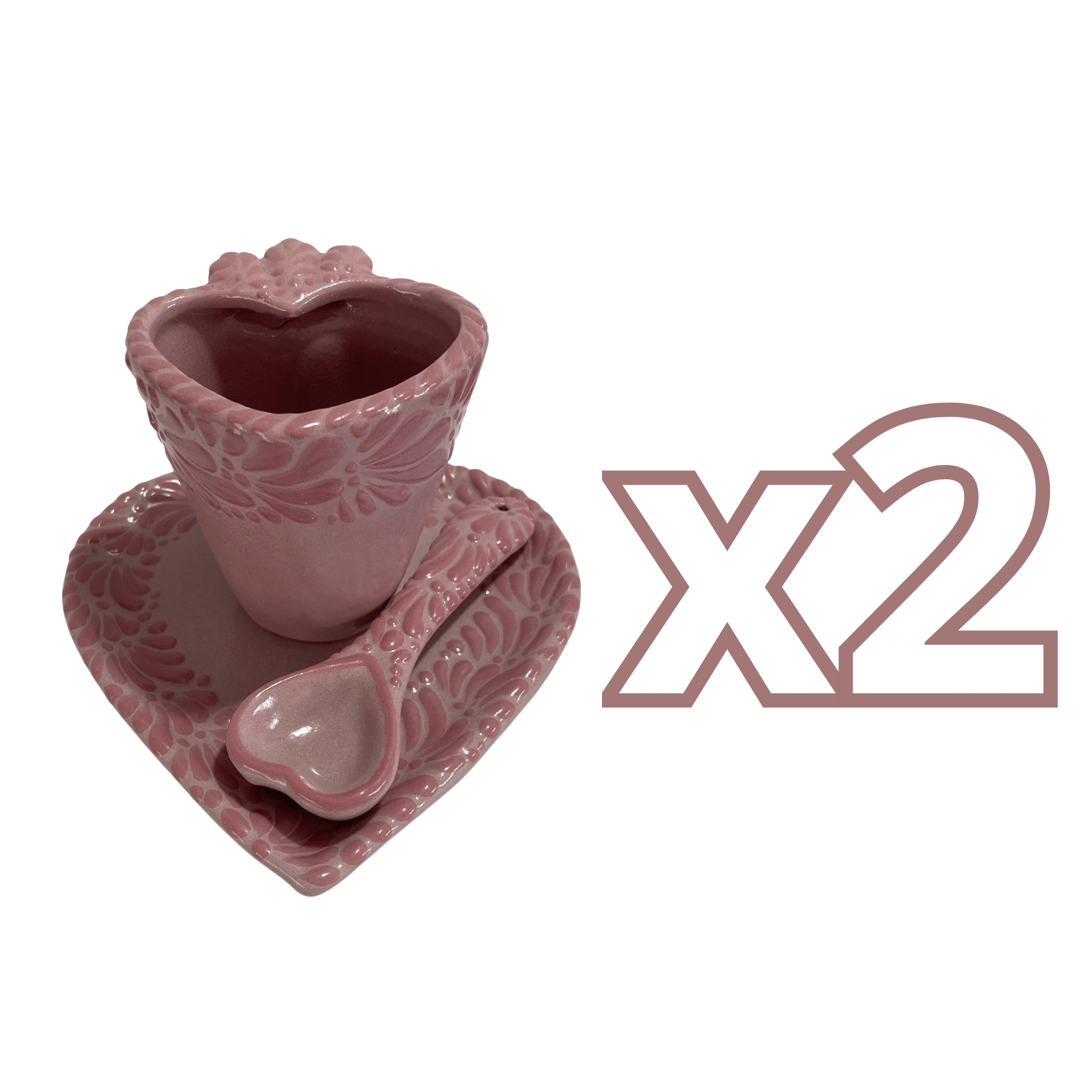 SET 3 PIEZAS FORMA DE CORAZON CON CUCHARA CORAZON FONDO ROSA CENEFA MIK ROSA