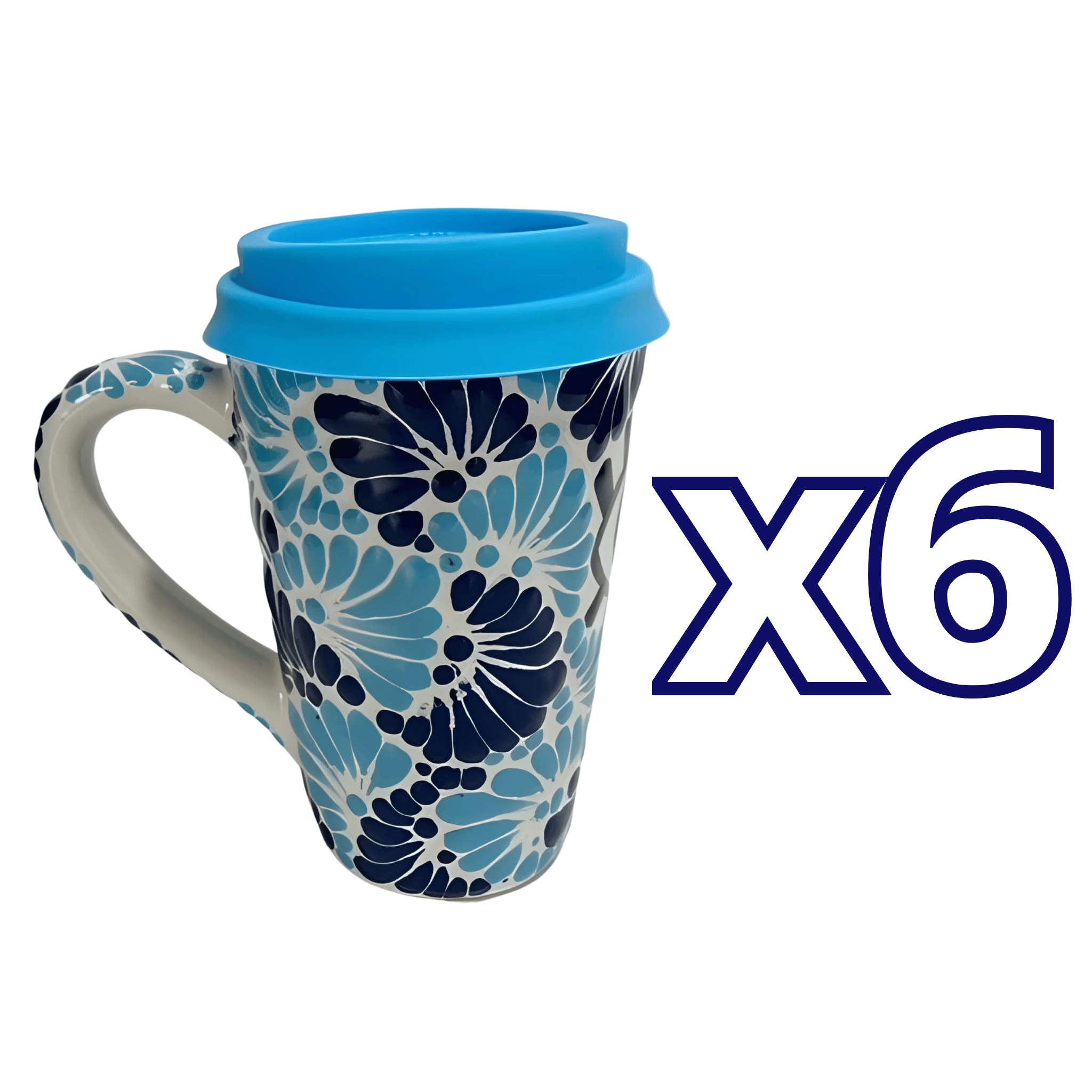TERMO CON ASA 15 CM FONDO TRADICIONAL MIK COMBINACION AZUL COBALTO Y TURQUESA OJO TURCO