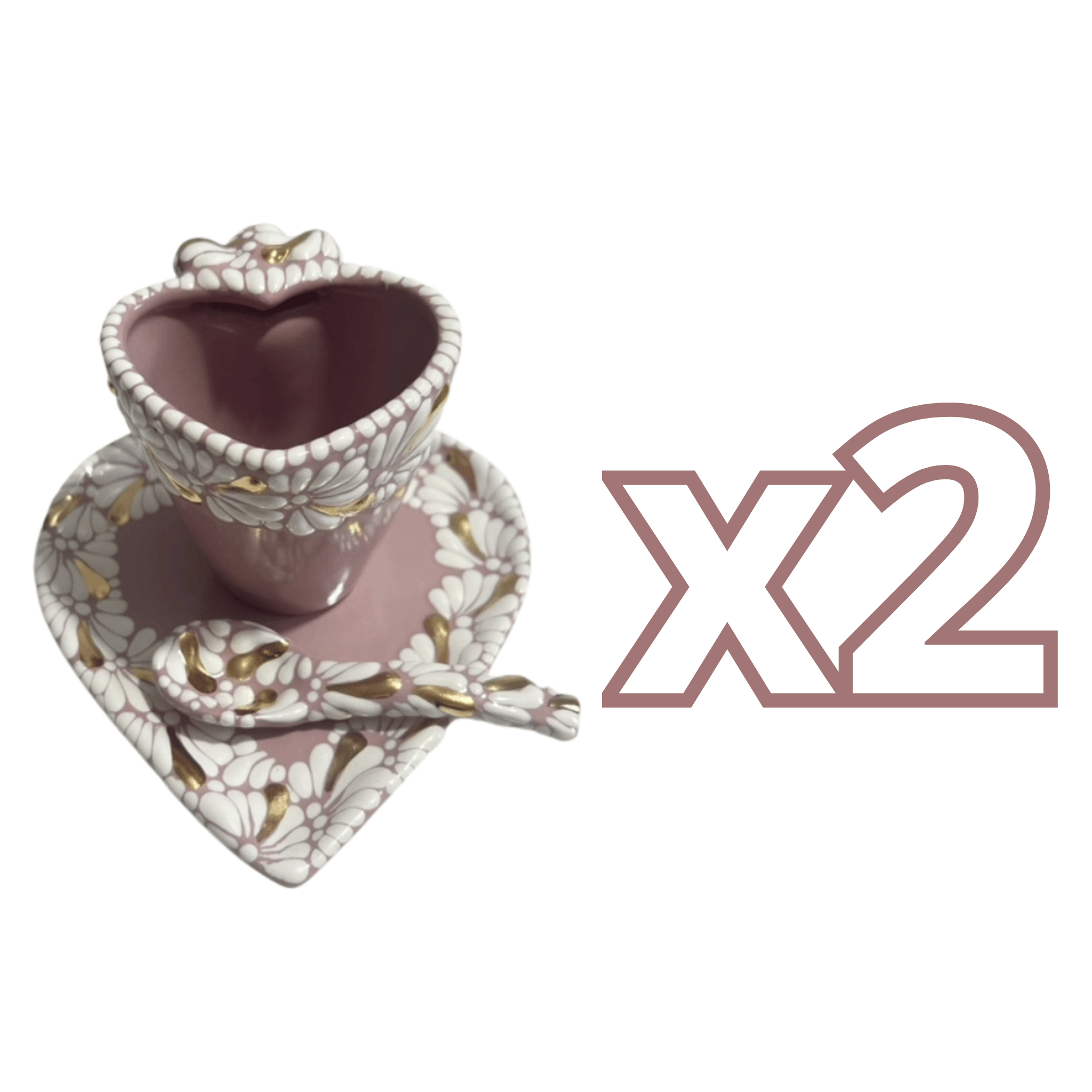 SET 3 PIEZAS FORMA CORAZON FONDO ROSA CENEFA MIK BLANCO DESTELLOS DE ORO