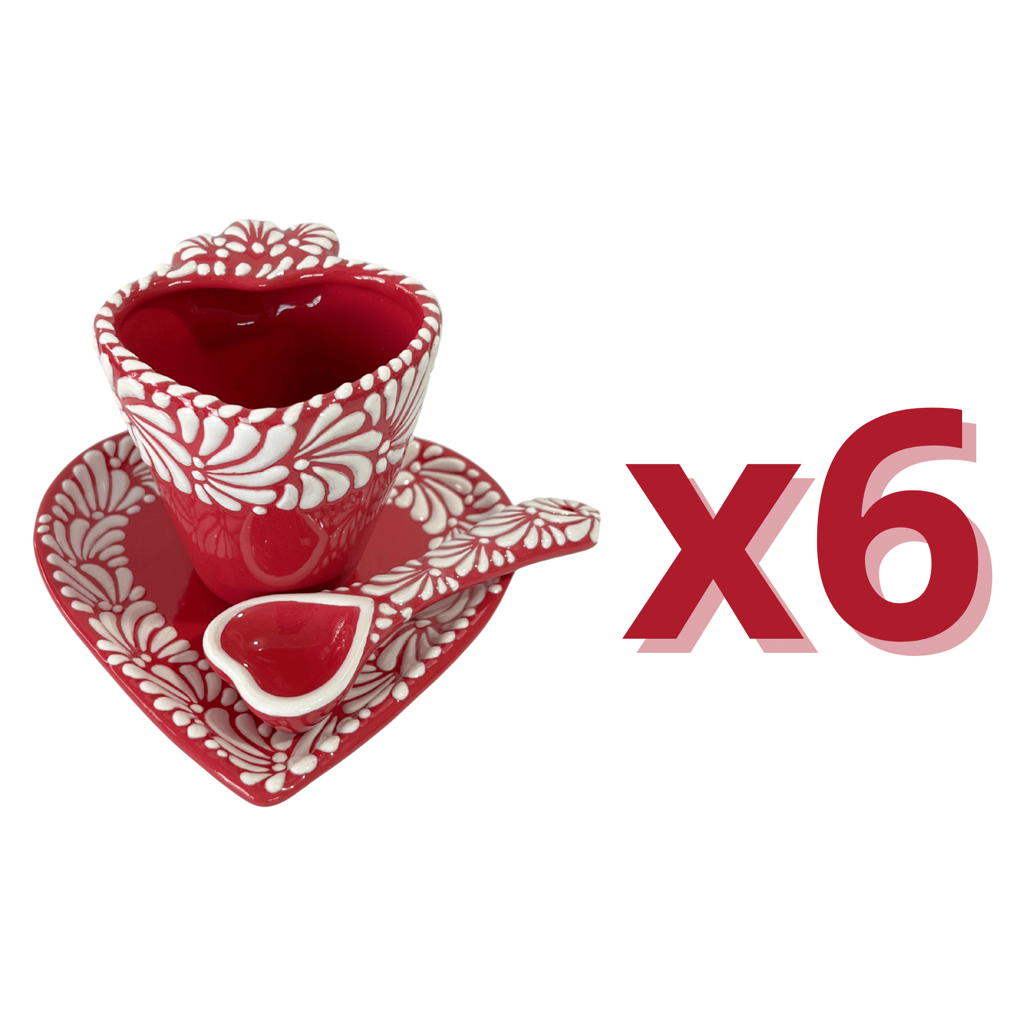 SET 3 PIEZAS FORMA CORAZON CON CUCHARA CORAZON FONDO ROJO MIK CENEFA BLANCO