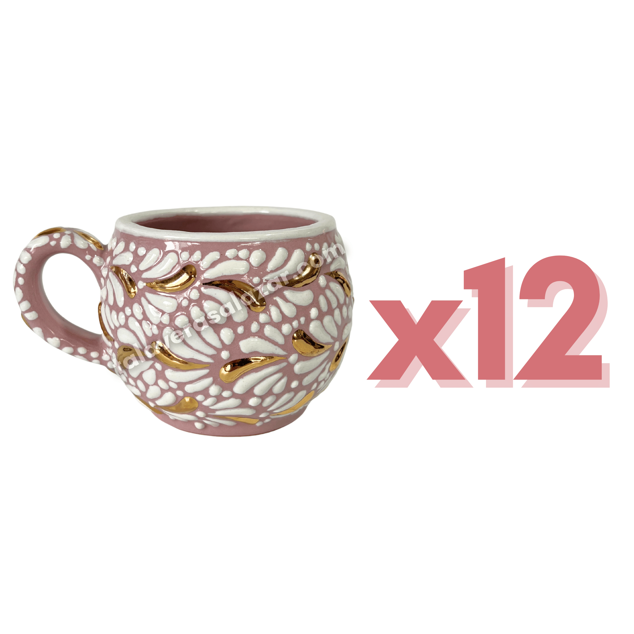 TAZA CHOCOLATERA GRANDE FONDO ROSA MIK BLANCO DESTELLO DE ORO