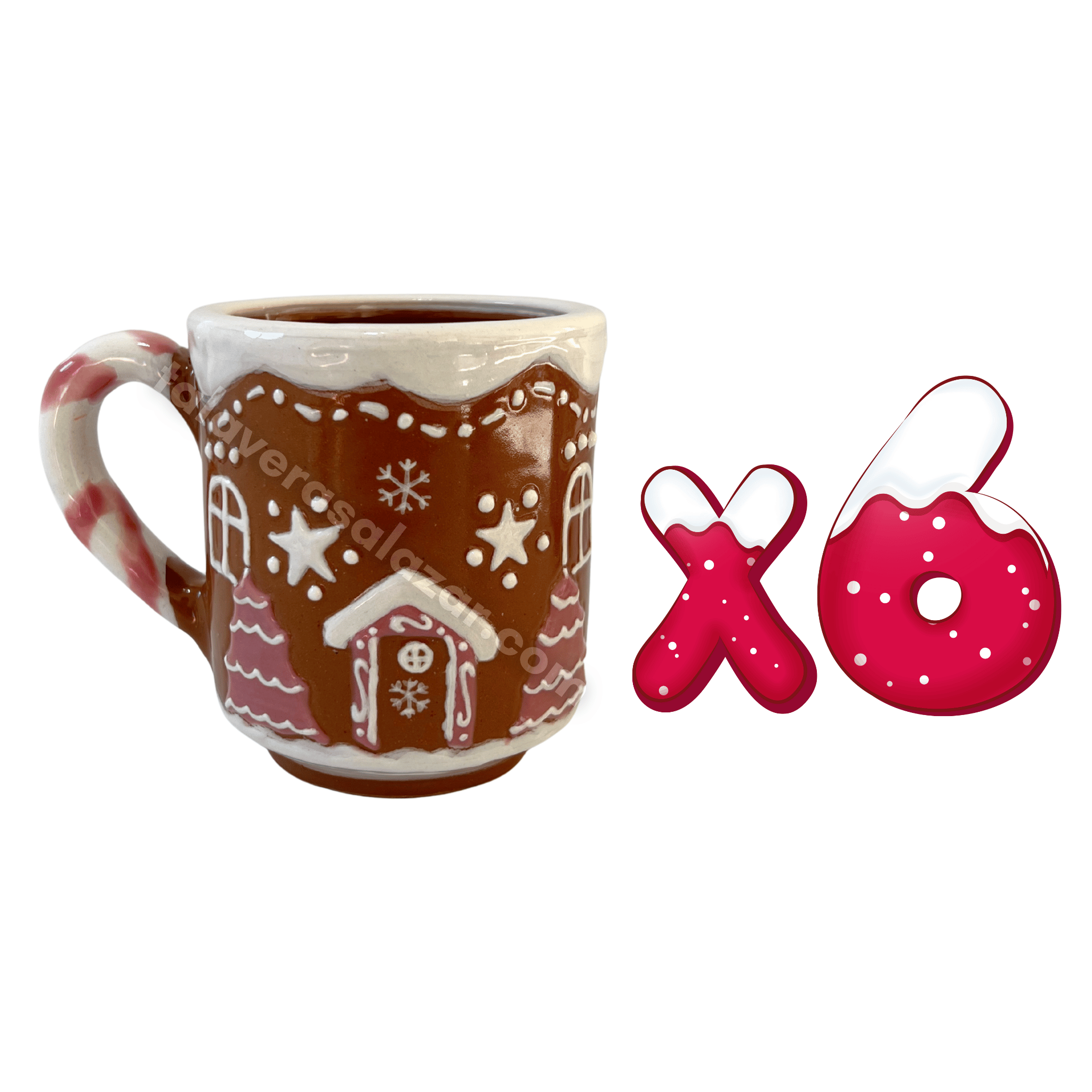 TAZA RECTA GALLETA DE JENGIBRE CON ASA BASTÓN ROSA