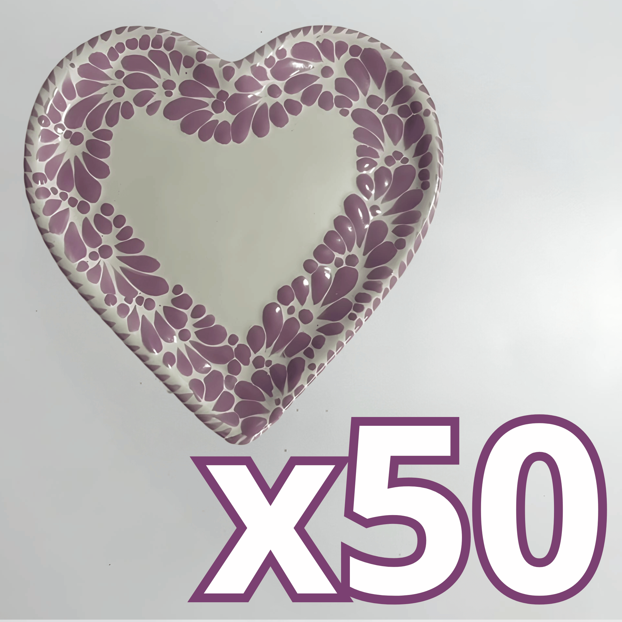 PLATO DE CORAZON 16 CM FONDO BLANCO MIK CENEFA MORADO