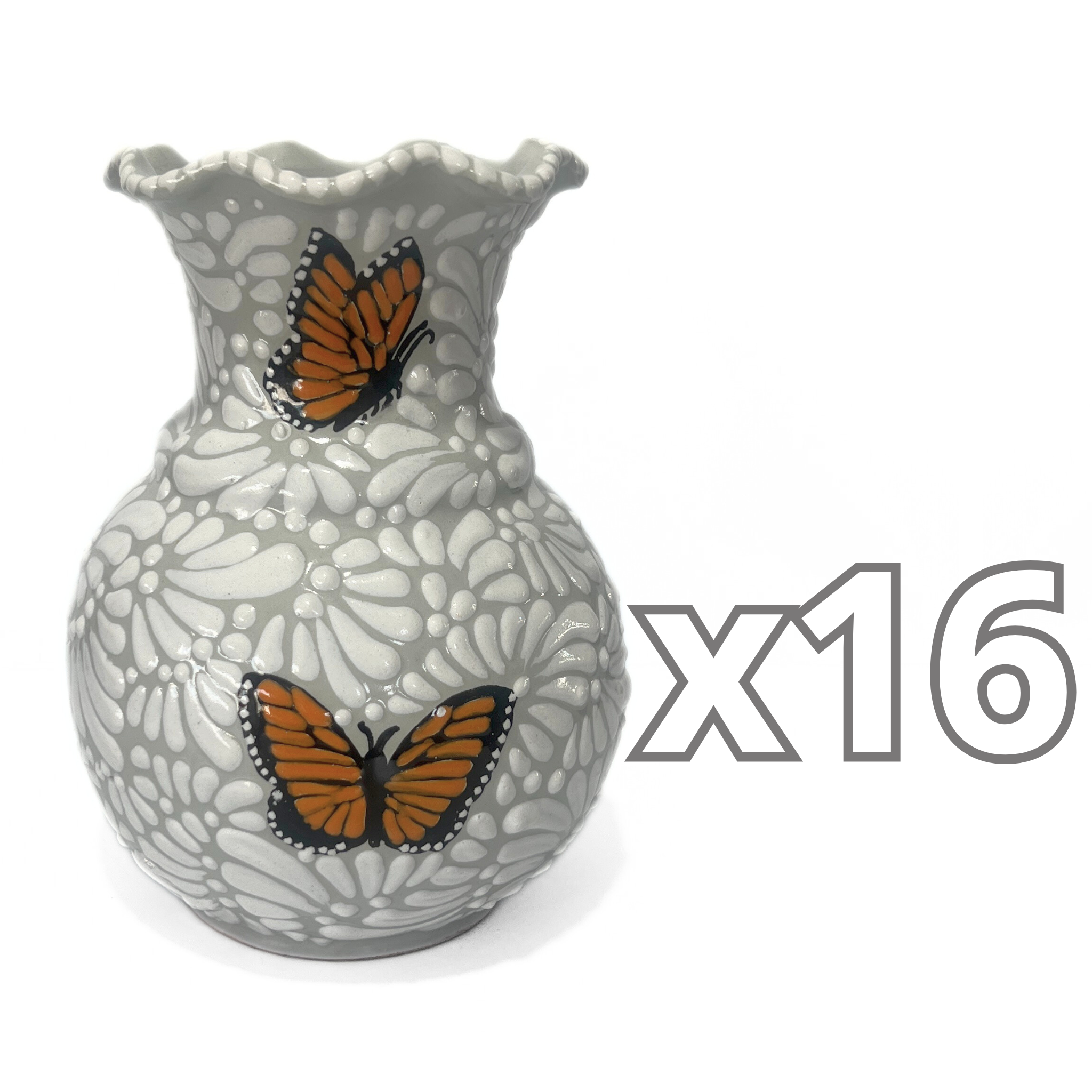 FLORERO ONDAS 20 CM FONDO TRADICIONAL MIK BLANCO MARIPOSAS