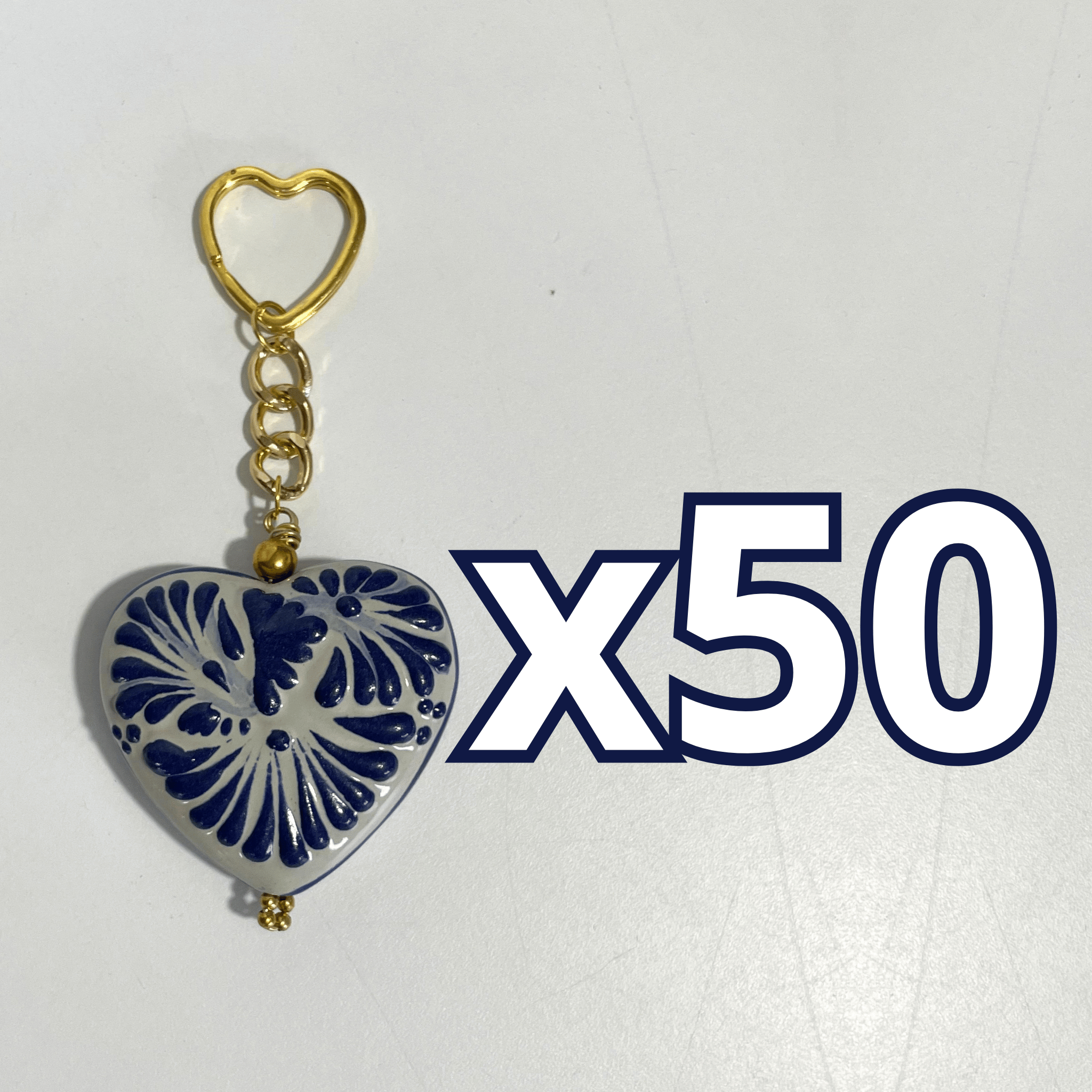 LLAVERO CORAZON GRANDE 7 CM TRIDIMENSIONAL FONDO TRADICIONAL CENEFA AZUL COBALTO