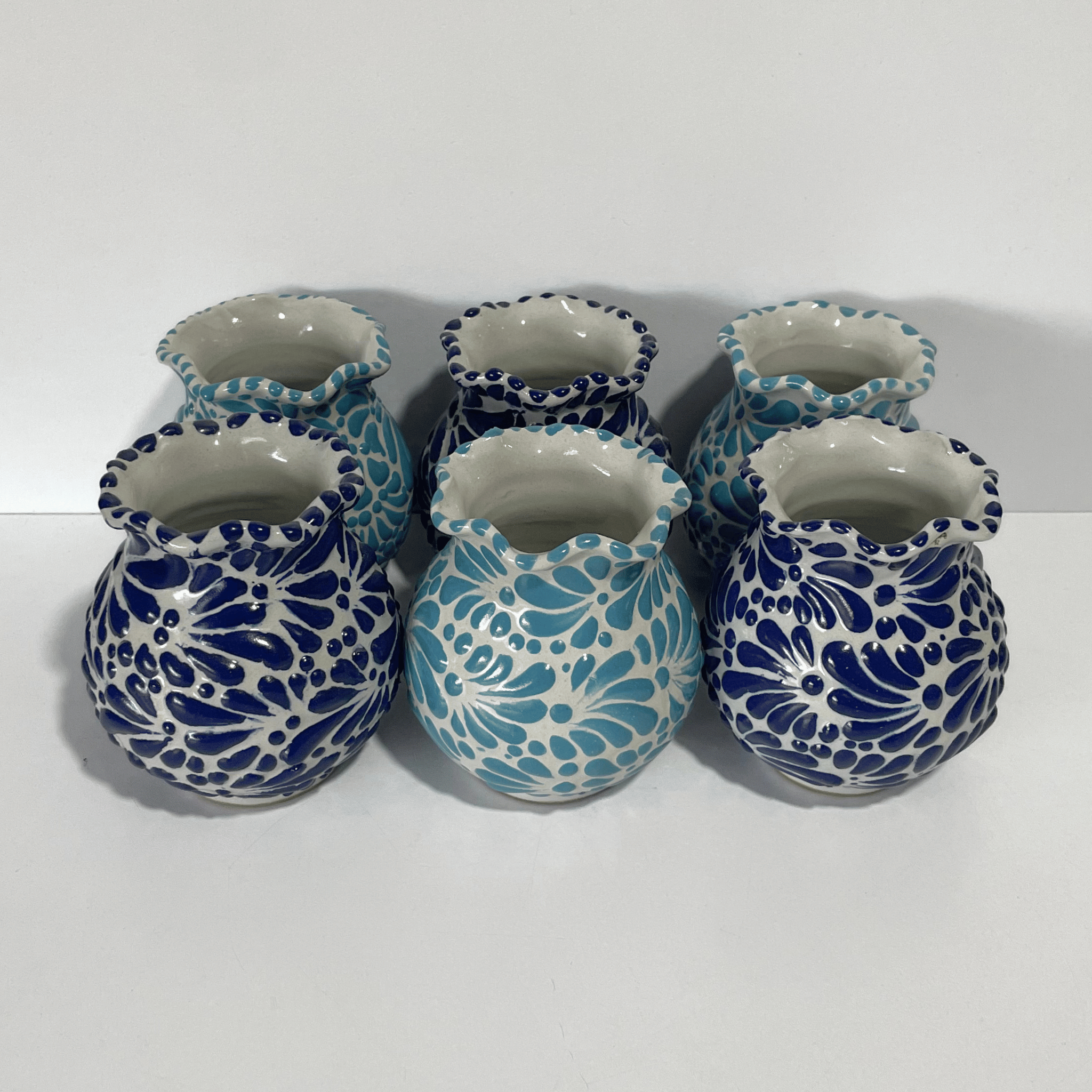 PAQUETE 6 FLOREROS 8 CM MIK AZUL COBALTO Y VERDE TURQUESA
