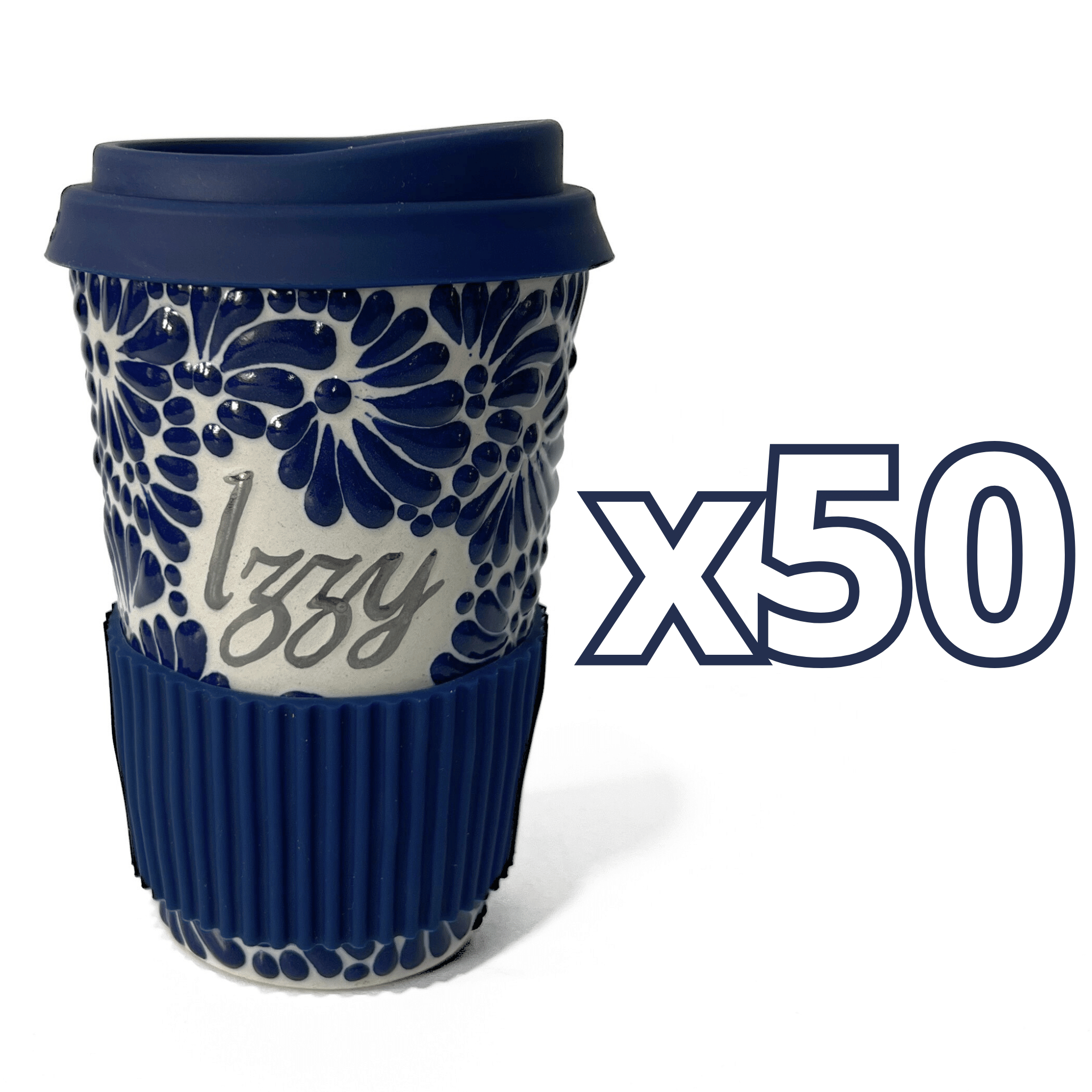 TERMO PERSONALIZADO 15 CM SIN ASA FONDO TRADICIONAL MIK AZUL COBALTO NOMBRE PLATA