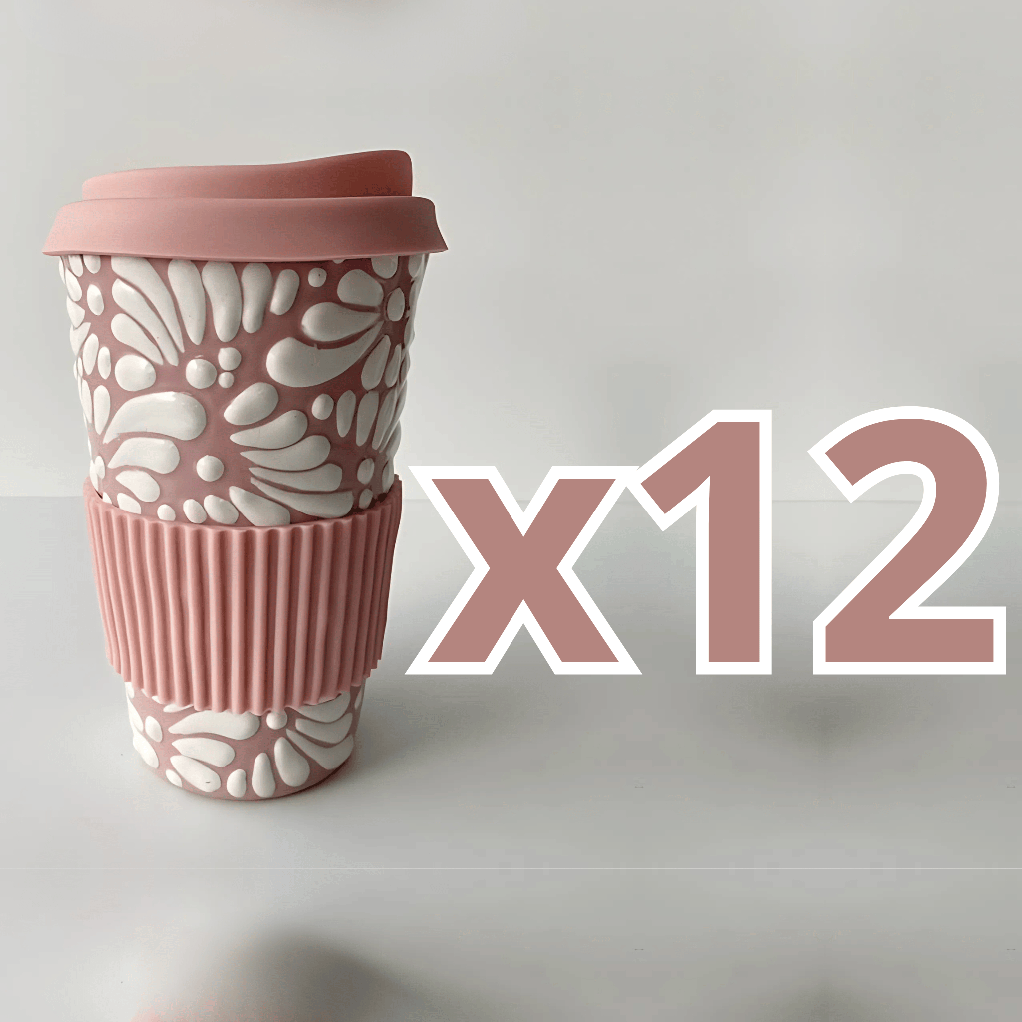 TERMO 15 CM SIN ASA FONDO ROSA DECORADO BLANCO MIK
