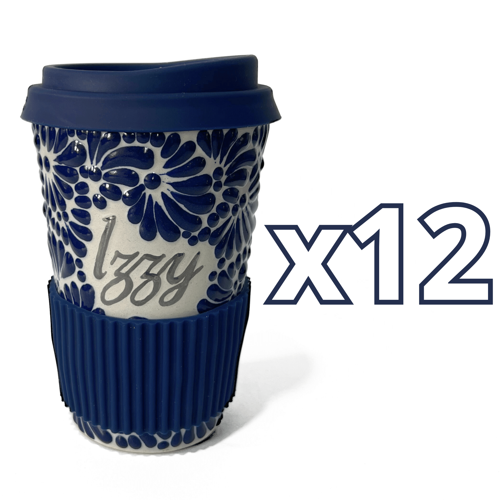 TERMO PERSONALIZADO 15 CM SIN ASA FONDO TRADICIONAL MIK AZUL COBALTO NOMBRE PLATA