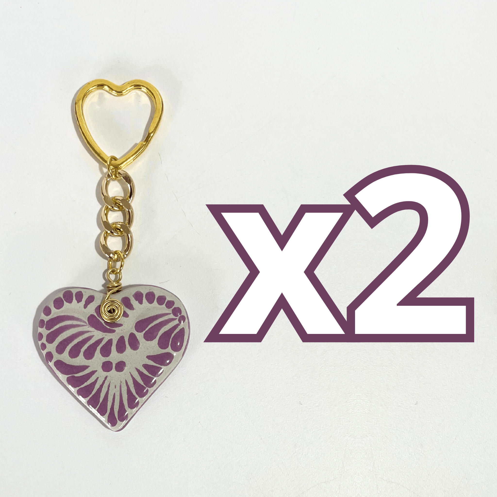 LLAVERO CORAZON PLANO CERRADO FONDO TRADICIONAL DECORADO MORADO