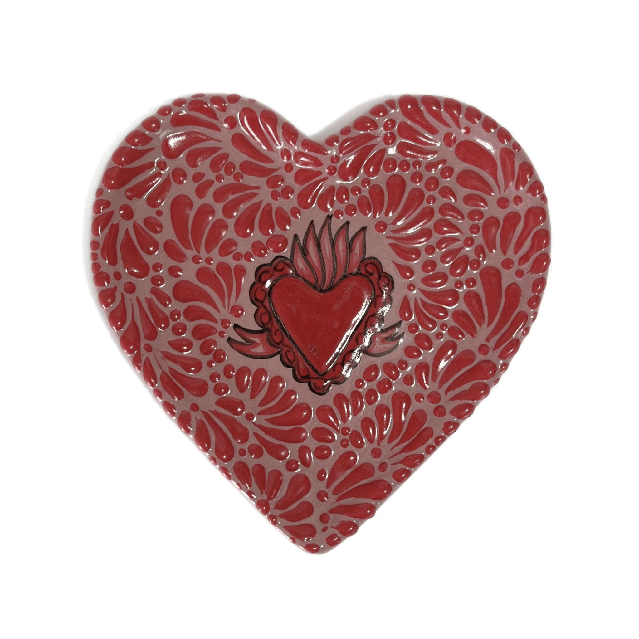 PLATO DE CORAZON 16 CM FONDO ROSA MIK ROJO SAGRADO CORAZON ROJO