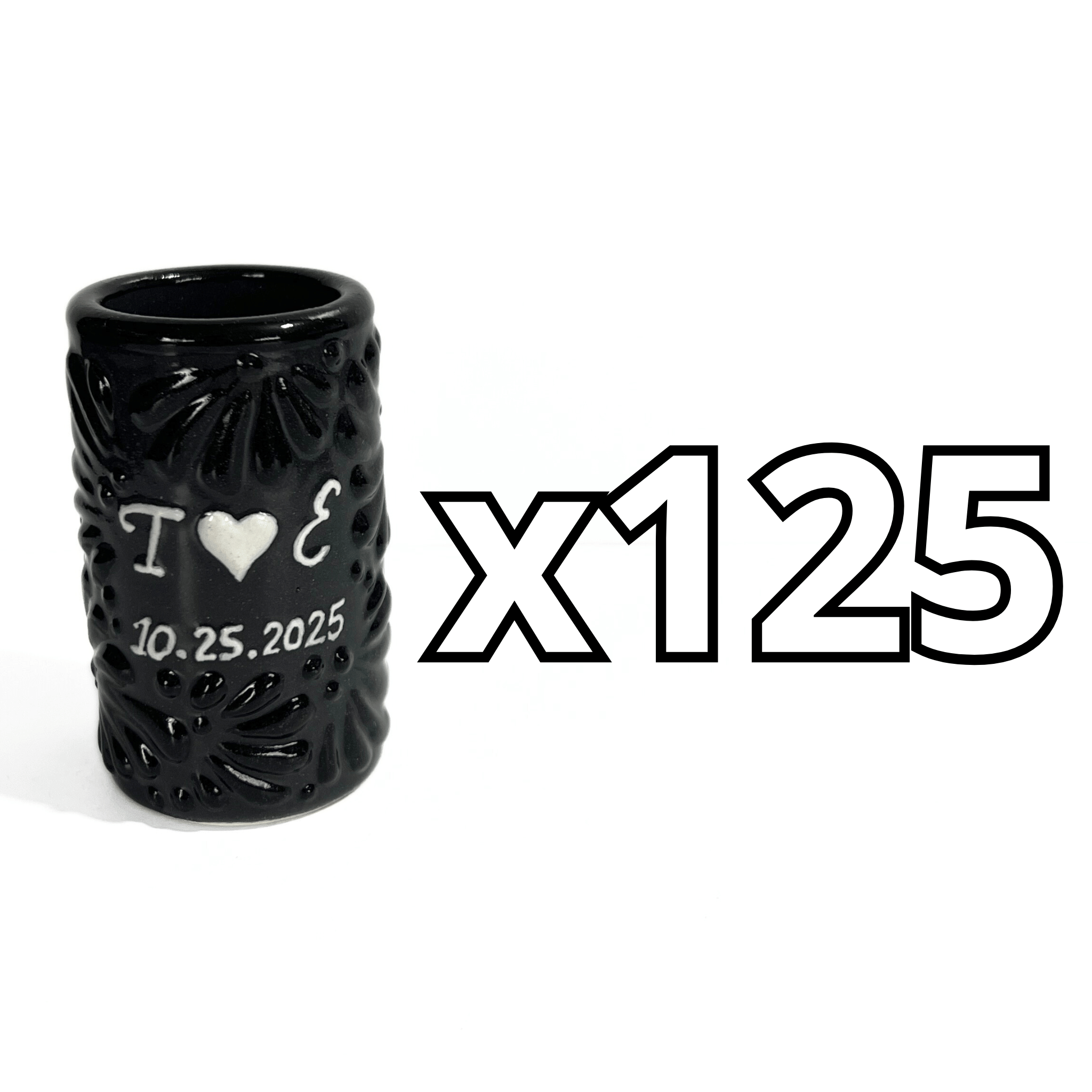 TEQUILERO PERSONALIZADO MIK SUPER BLACK INICIALES Y FECHA CON CORAZON